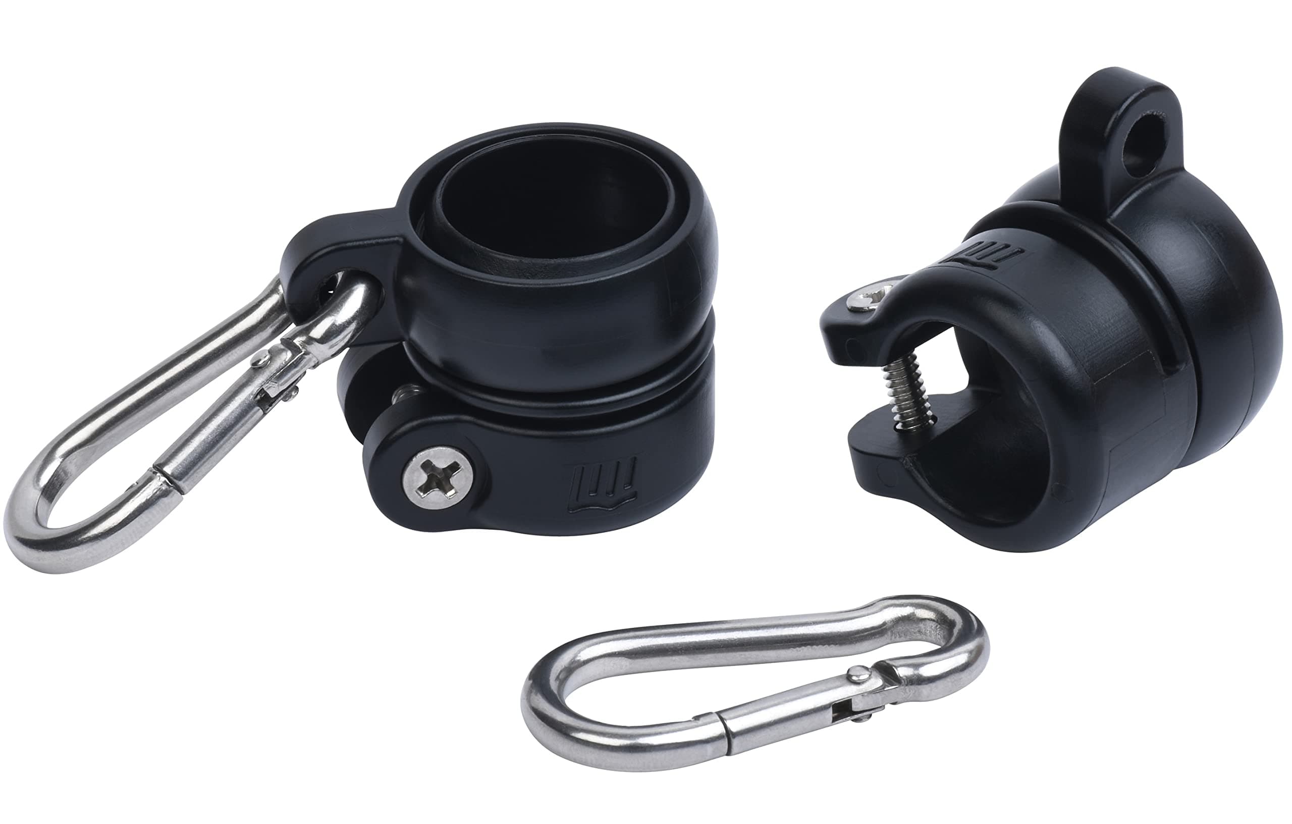 3/4" Flag Mounting Rings Manufactured utilizing Engineered Plastic with UV stavilizers. Includes Stainless Steel Carabiners - Range of use - 1/2" to 3/4" (Black)