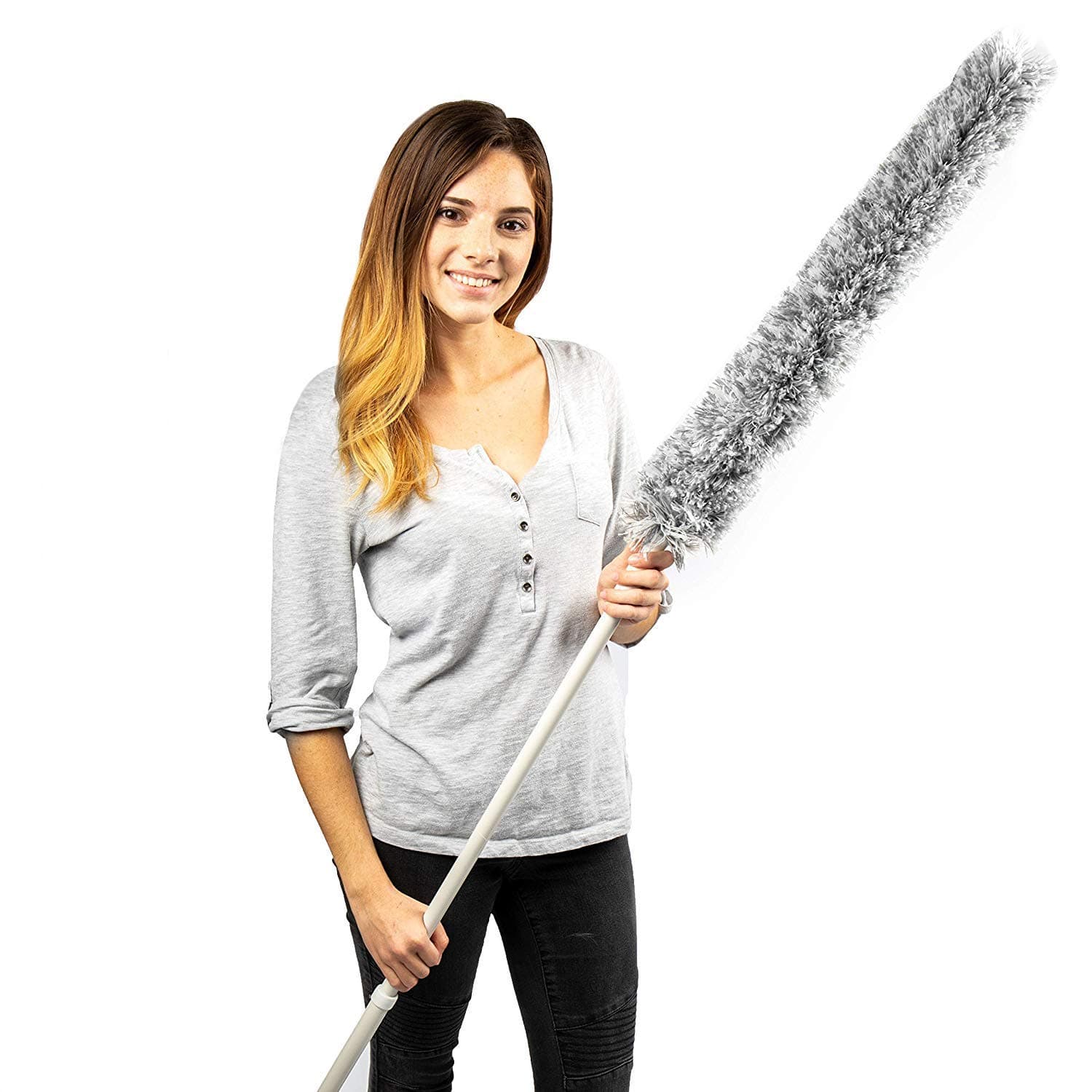 Apark Extendable Duster, Telescopic, Microfibre, Cobweb, Feather, Bendable, with Extra-Long Handle. Washable Head Included - All Cleaning Duties, Wet or Dry