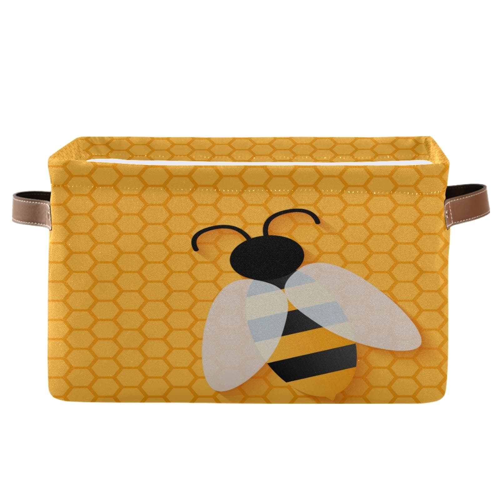 Storage Basket Animal Bee Honeycomb Beehive Geometric Pattern Storage Cube Box Durable Canvas Collapsible Toy Basket Organizer Bin with Handles for Shelf Closet Bedroom Home Office
