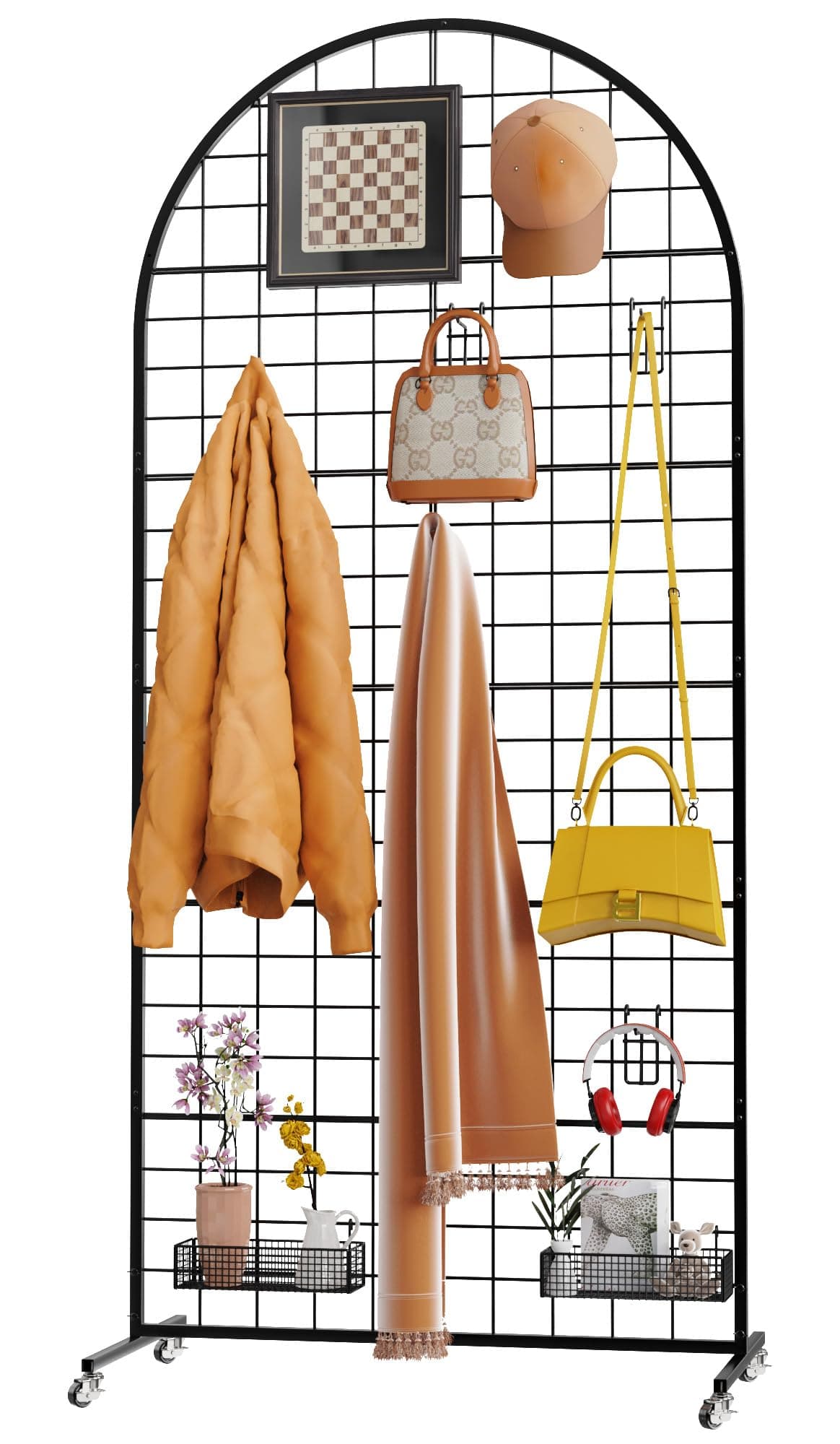 VGMiu Grid Wall Panel 1PCS Display Stand 2.6' x 5.8' FT Black Gird Wall Panels Movable Retail Display Racks Floorstanding Grid Wall Heavy Duty with Wheel for Art Craft Photo Display Fair Trade Show