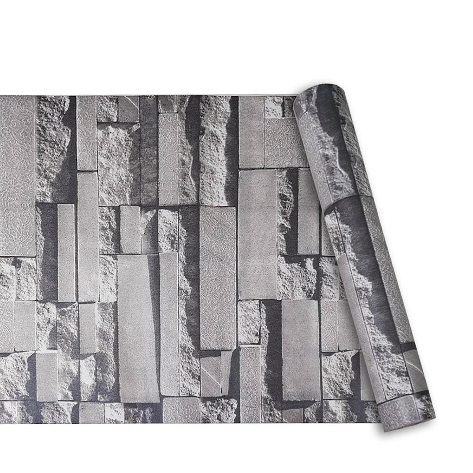 Rustic Grey Brick Wallpaper - 3D Brick & Stone Pattern Effect - Non-Woven Fabric - Industrial Anti-Fouling Texture - Vintage Slate for Bedroom, Living Room, Lounge, Hallway