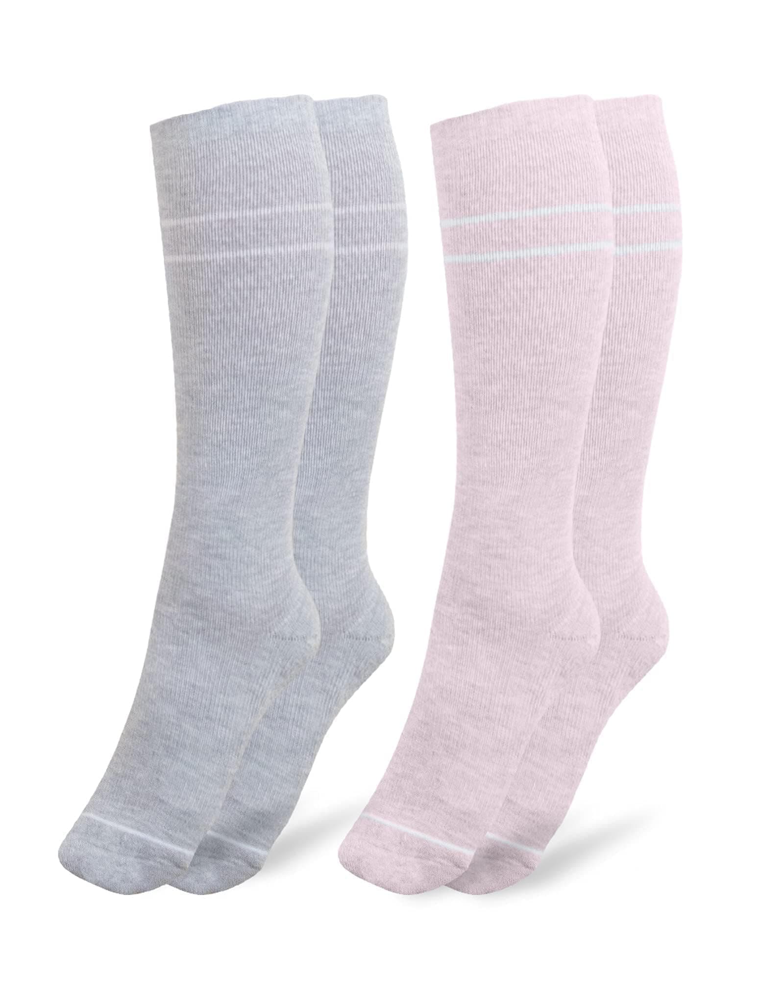 Kindred Bravely Compression Socks 2-Pack | Graduated Compression Socks for Circulation Pregnancy Travel (Pink & Grey Heather, Small)
