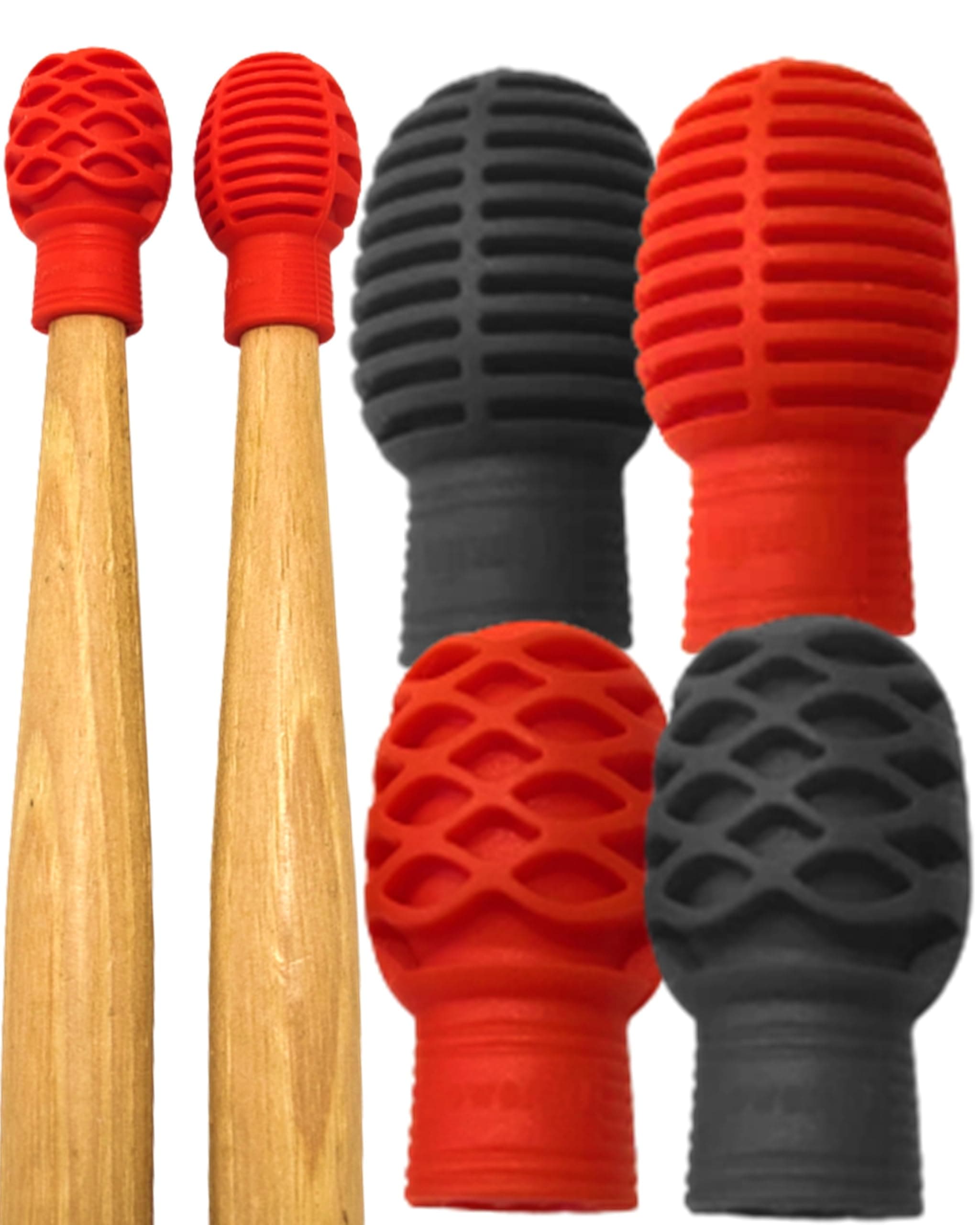 Drumstick Dampeners for Silencing Drumming Practice - Replace Your Drum Practice Pad - Silicone Drumstick Tips Mute Clacking Sound from Sticks on Solid Surfaces - 4 Pack