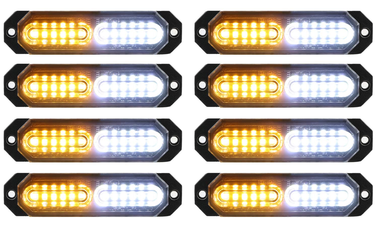 ASPL 8pcs Sync Feature Ultra Slim 12-LED Surface Mount Flashing Strobe Lights for Truck Car Vehicle LED Mini Grille Light Head Emergency Beacon Hazard Warning Lights (Amber/White)