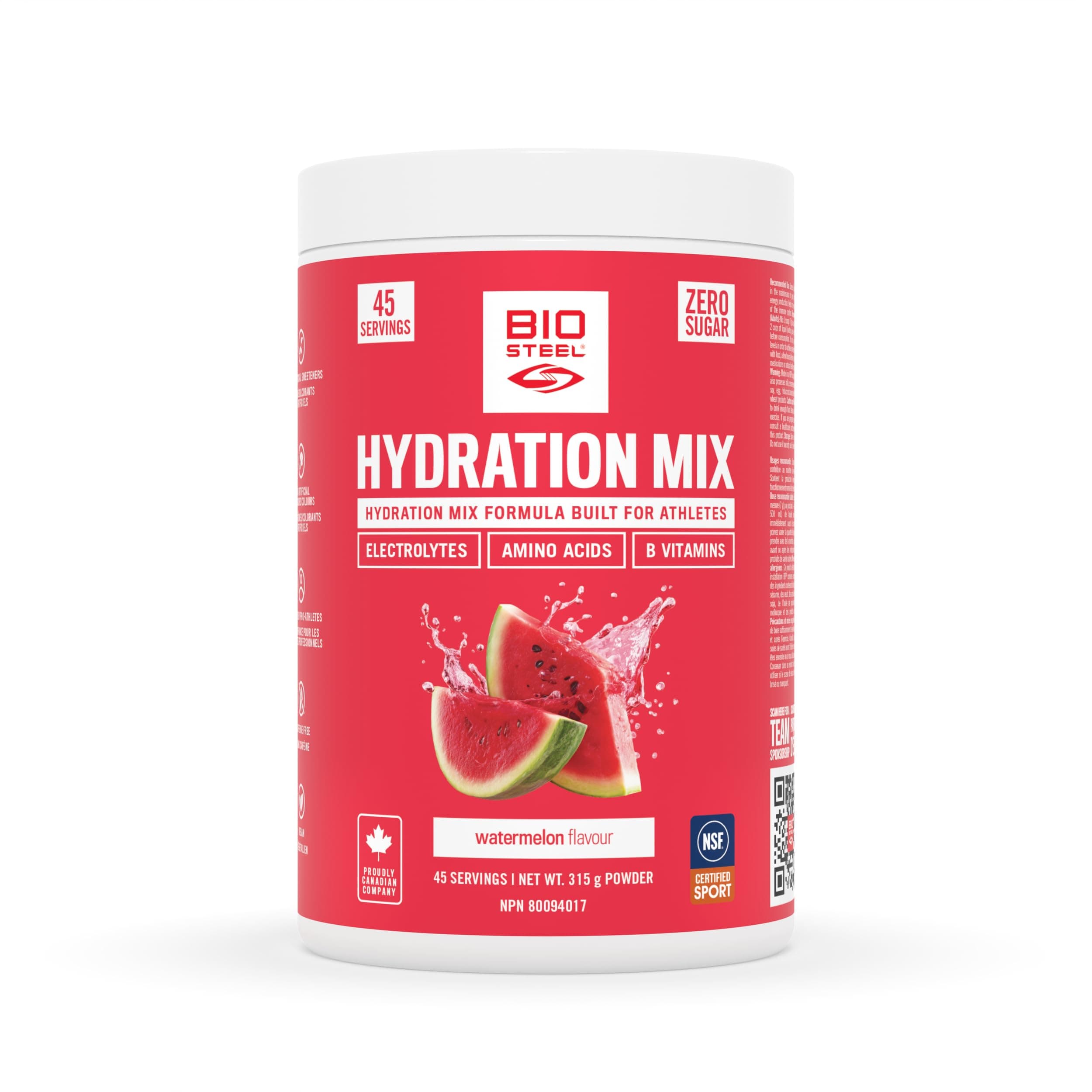 Zero Sugar Hydration Mix, Great Tasting Hydration with 5 Essential Electrolytes, Watermelon, 45 Servings per Tub