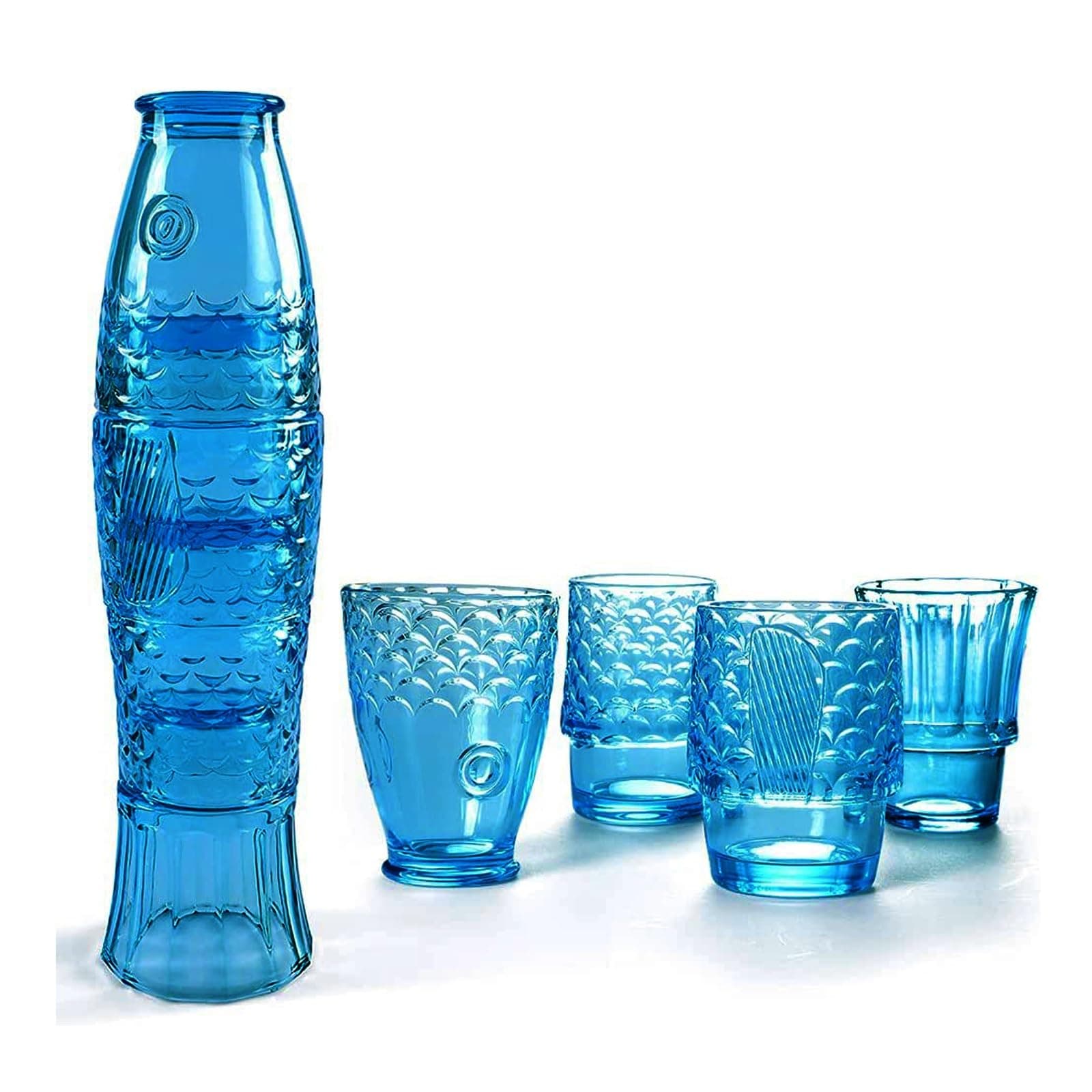 StarLuckINT Fish Design Drinking Glasses set of 4, Stackable Drinking Glasses, Nautical Glassware, Colorful Glass Tumbler, for Home Decor Party Bar Beverage Juice Water (Color : Blue)