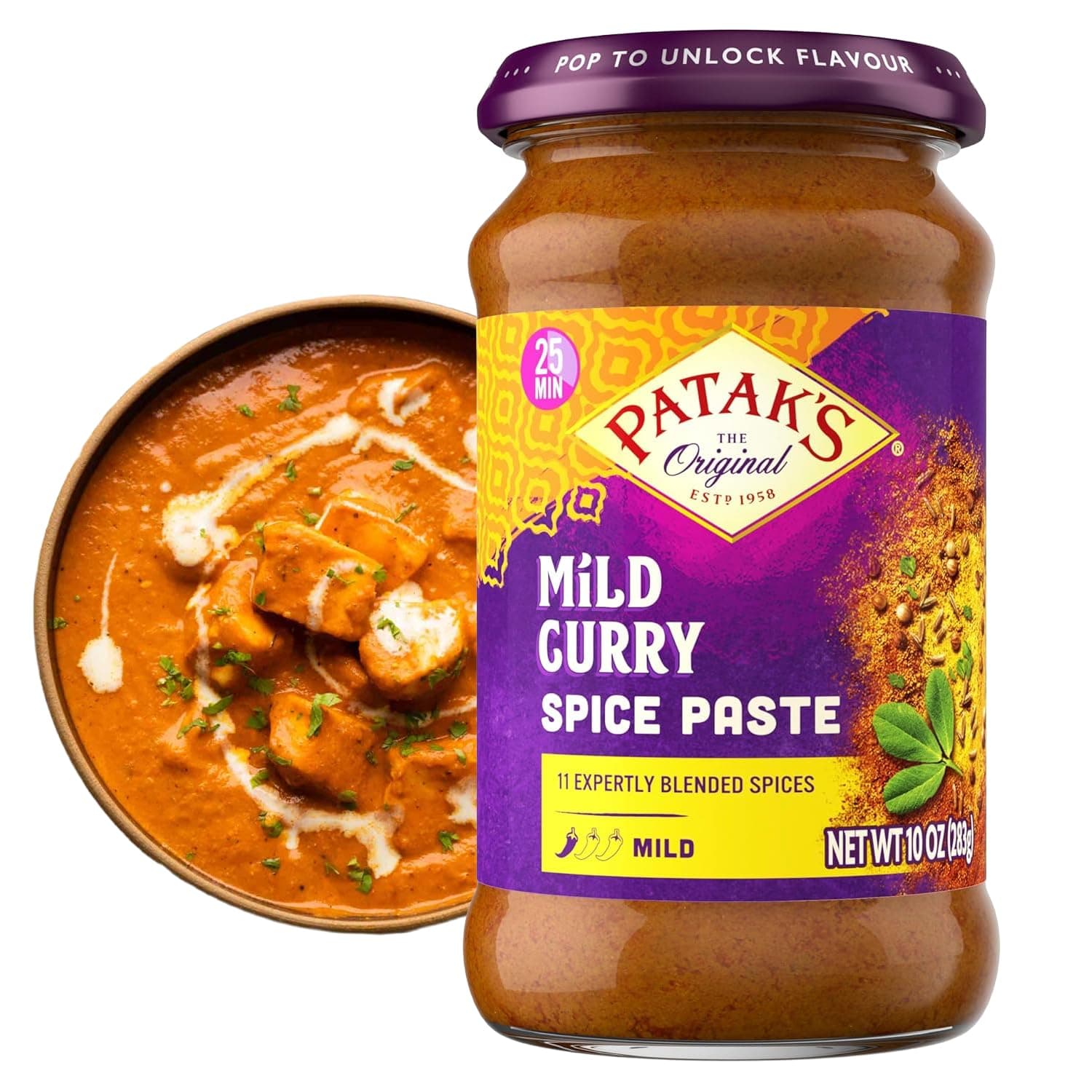 - Patak’s Mild Curry Spice Paste - Mild Indian Cooking Paste with Freshly Ground Spices - Ideal for Chicken, Vegetables, and One-Pot Meals - Warm Aromatic Curry Base - 10oz Jar (Pack of 1)