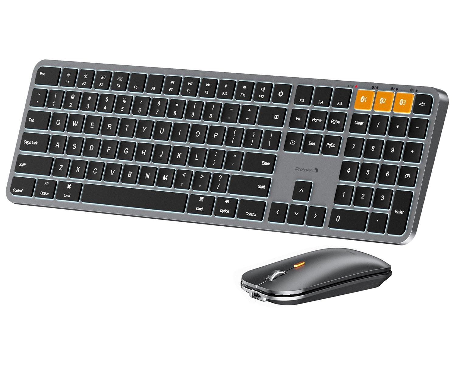 ProtoArc Backlit Bluetooth Keyboard and Mouse for Mac, KM100-A Full Size Wireless Keyboard Mouse for Mac, Multi-Device Rechargeable for MacBook Pro/Air, iPhone, iPad, Space Gray