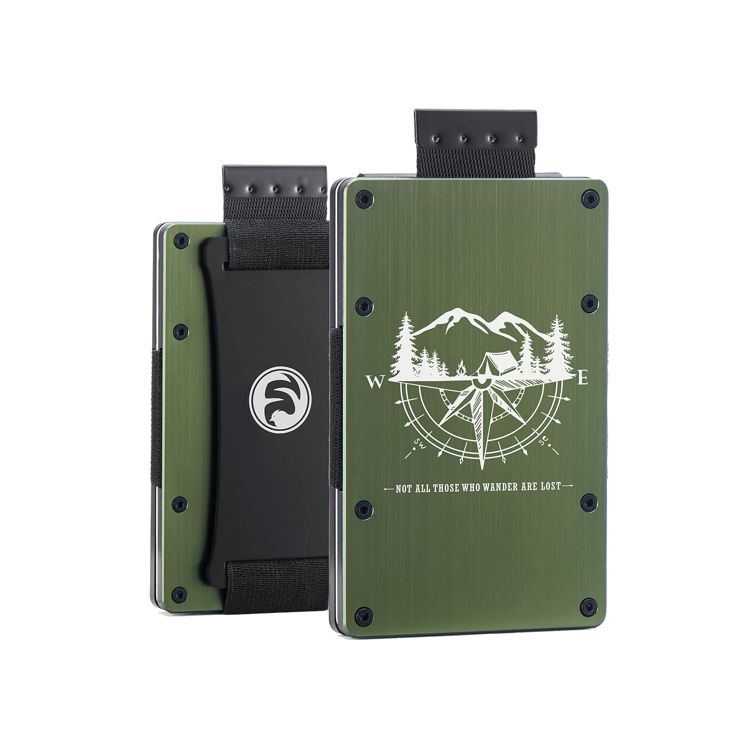 Minimalist Personalized Wallets for Men | Aluminum RFID Blocking Metal Pull Wallet with Cash Strap | Landscape Compass Engraved | Slim Front Pocket EDC Tactical Wallet | Carbon Fiber Card Holder