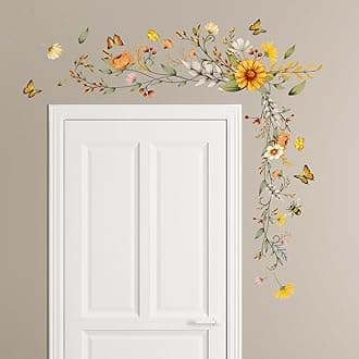 Tanlaby Plants Floral Wall Stickers, Flowers Butterfly Wall Decals, Self-Adhesive Mural Removable Wall Art Sticker for Bedroom Living Room Door Wall Decor