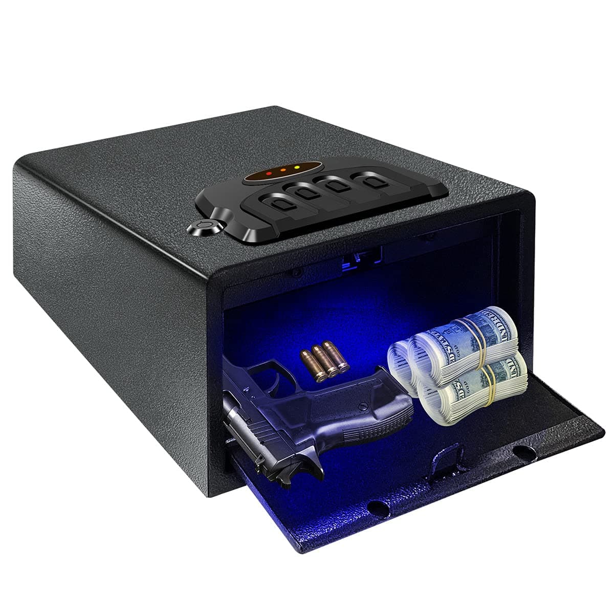 Sdstone Gun Safe Solid Steel Quick Access Electronic Pistol Safe With Sensor Light,Gun Security Cabinet Box With Four-Keypad And 2 Emergency Keys , Security Cabinet Handgun Lock Pop-Open Door
