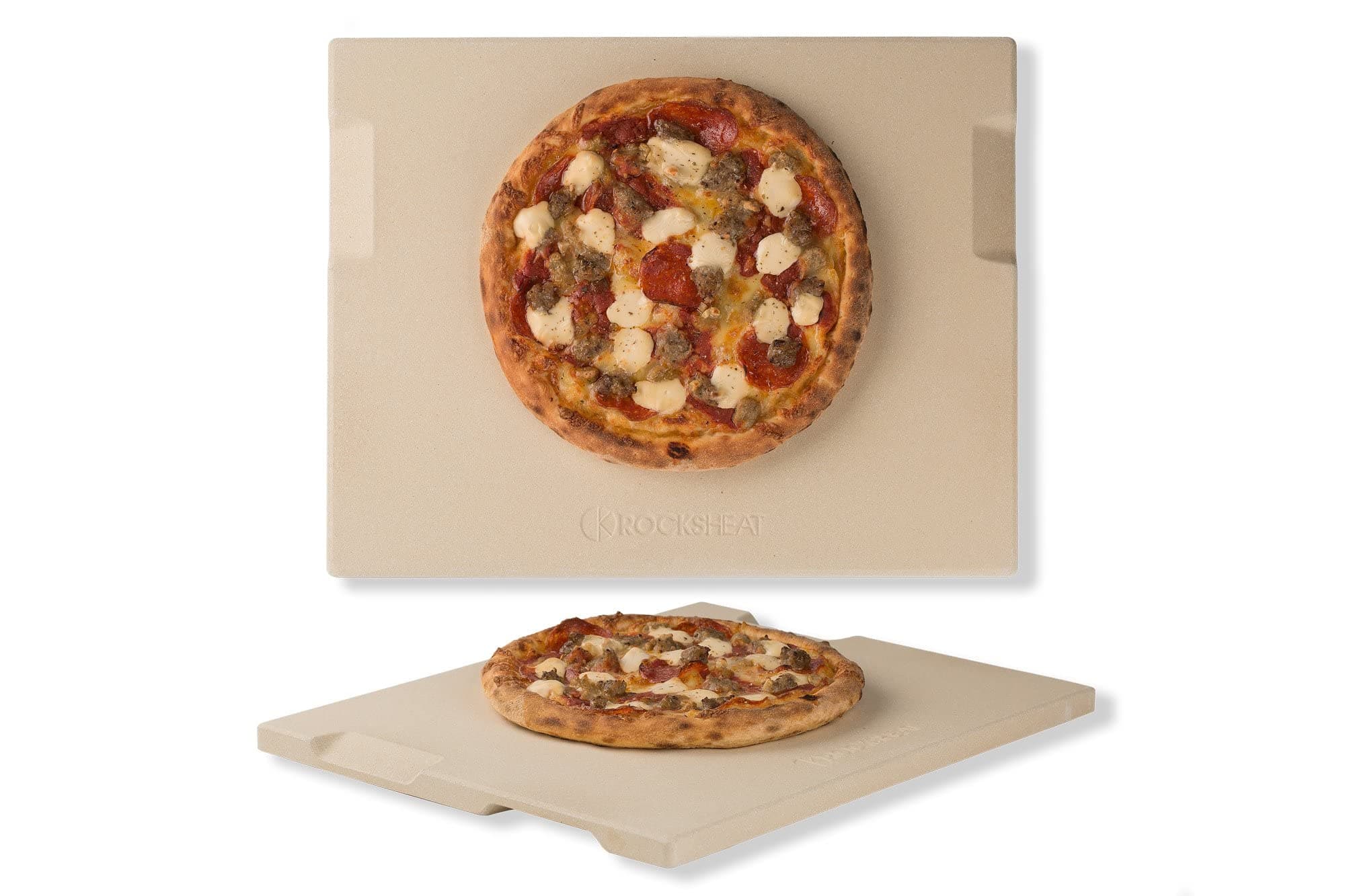 Pizza Stone 12" x 15" Rectangular Baking & Grilling Stone, Perfect for Oven, BBQ and Grill. Innovative Double - faced Built - in 4 Handles Design