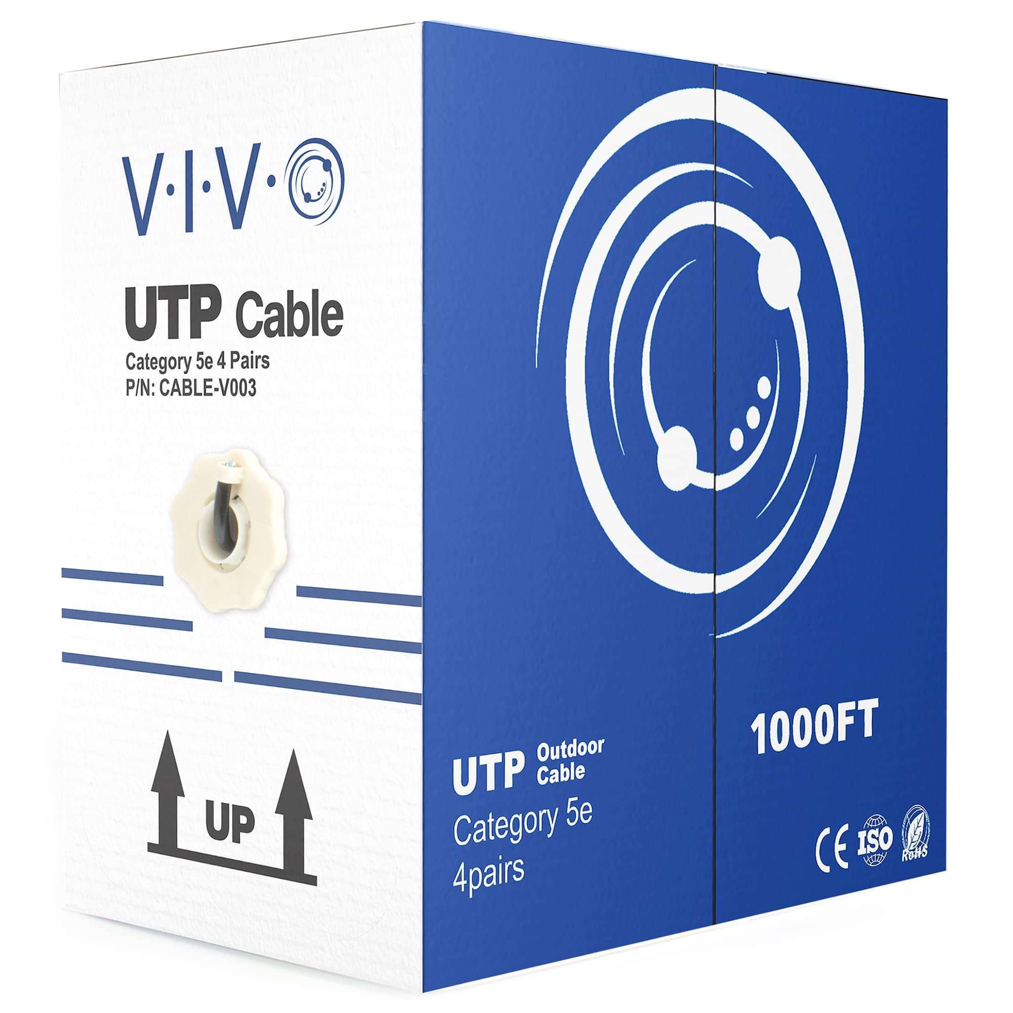 Waterproof 1,000ft Bulk Cat5e Wire, CCA Ethernet Cable, 24 AWG, UTP Pull Box, Outdoor Direct Burial, Black, CABLE-V003