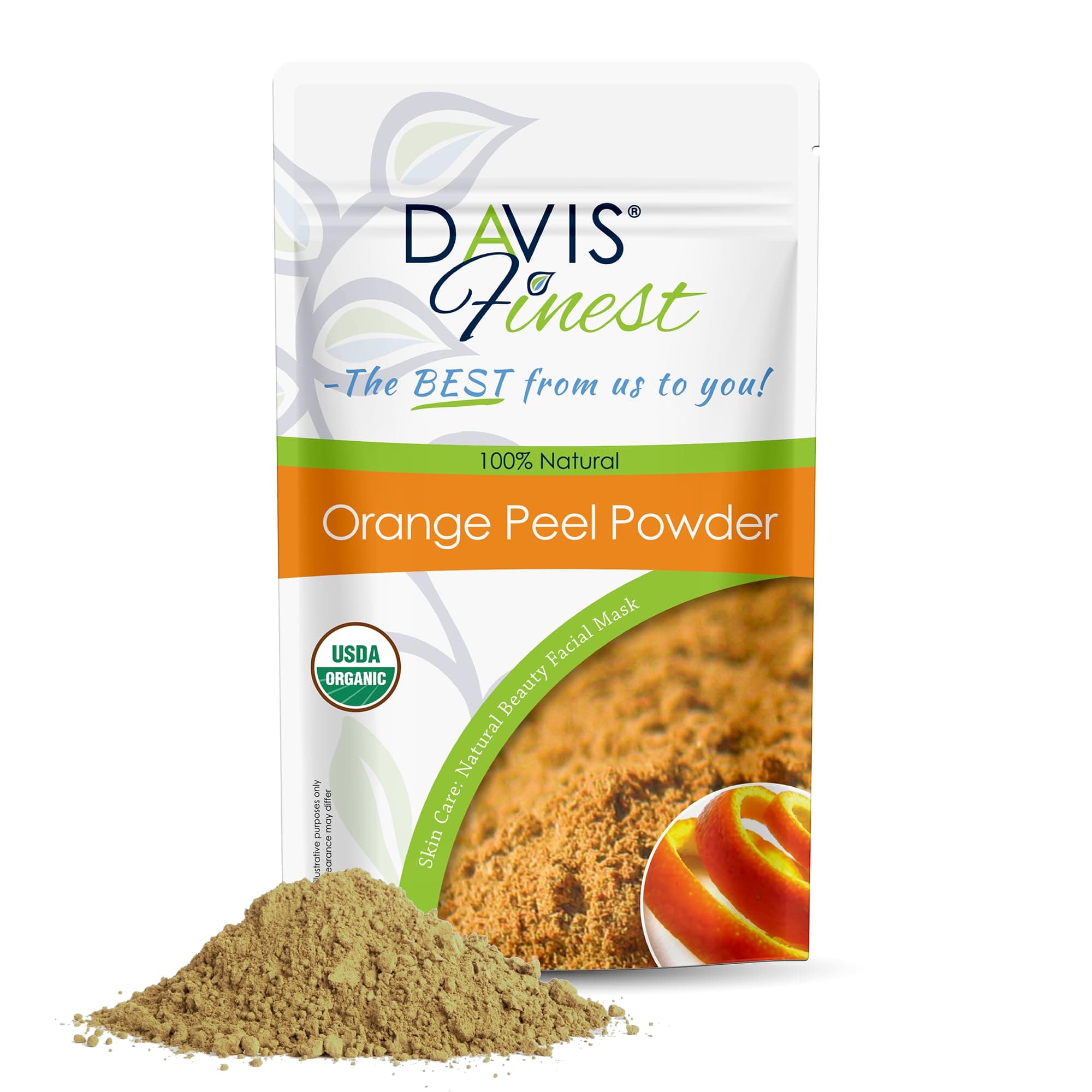 Davis Finest Organic Orange Peel Powder 100g, Chemical-free, Natural Vitamin C Facials, Face Mask, Exfoliating, Antiageing, Skin Brightening, Dark Spots, Oily Skin