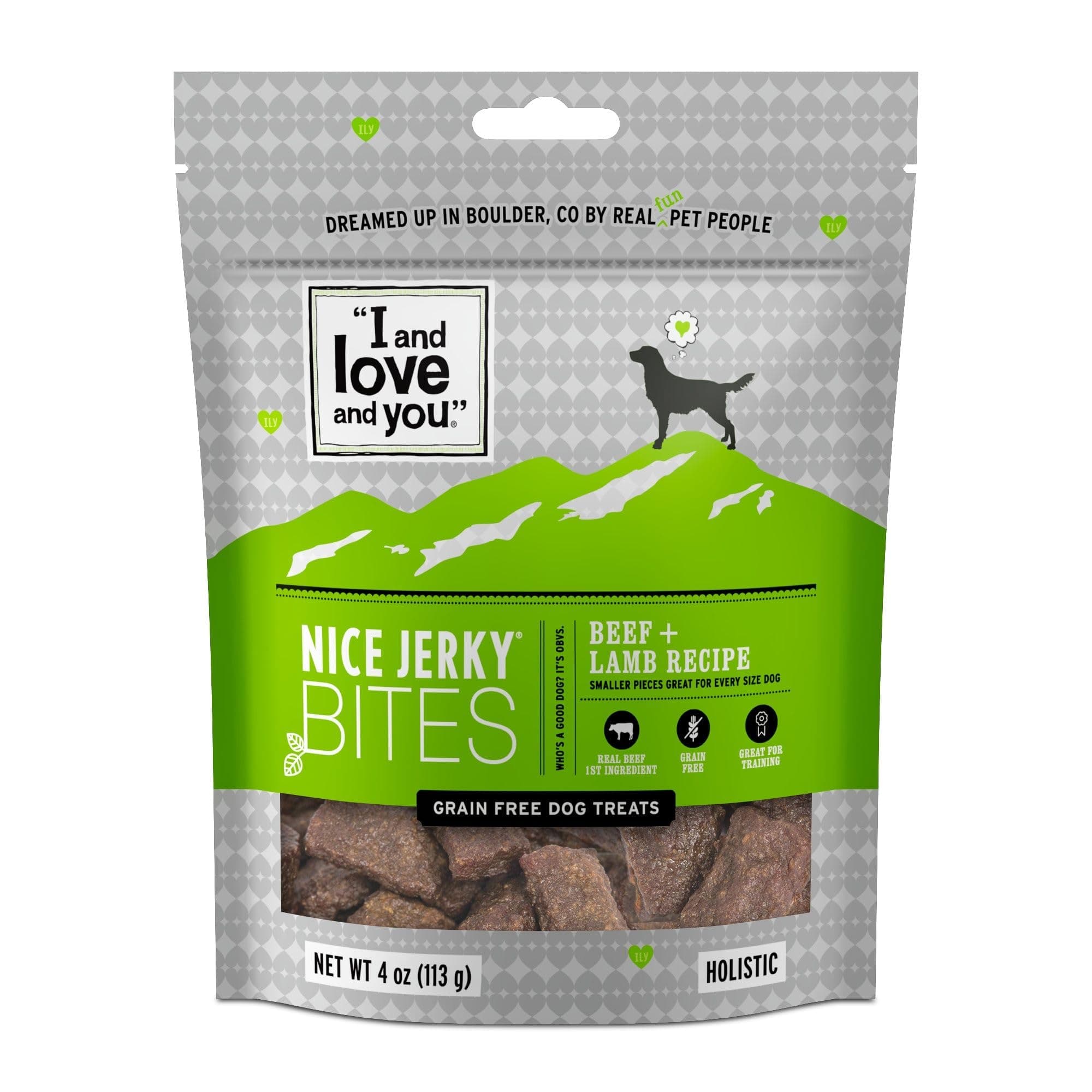 I and love and you Nice Jerky Bites - Beef + Lamb - Grain Free, Real Beef, Training Treat, Chewy Dog Treats, Filler Free, 4oz