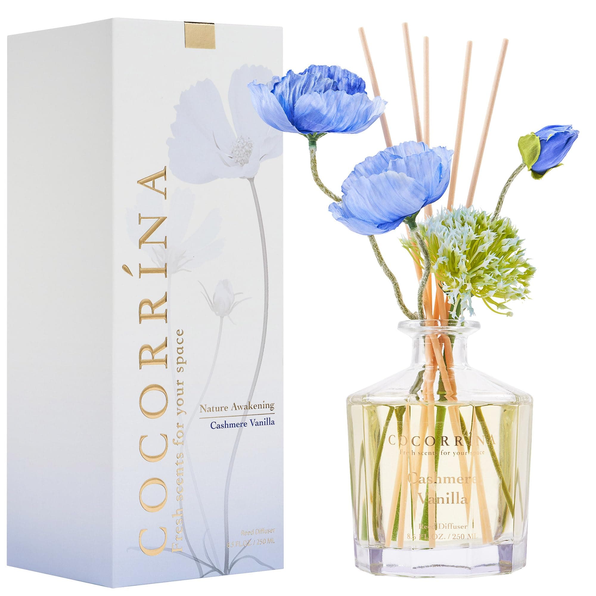 COCORRÍNA Reed Diffuser - Cashmere Vanilla Flower Reed Diffuser Set with 8 Sticks, Home Fragrance Reed Diffuser for Home Bedroom Office Bathroom Shelf Decor (Master Collection)