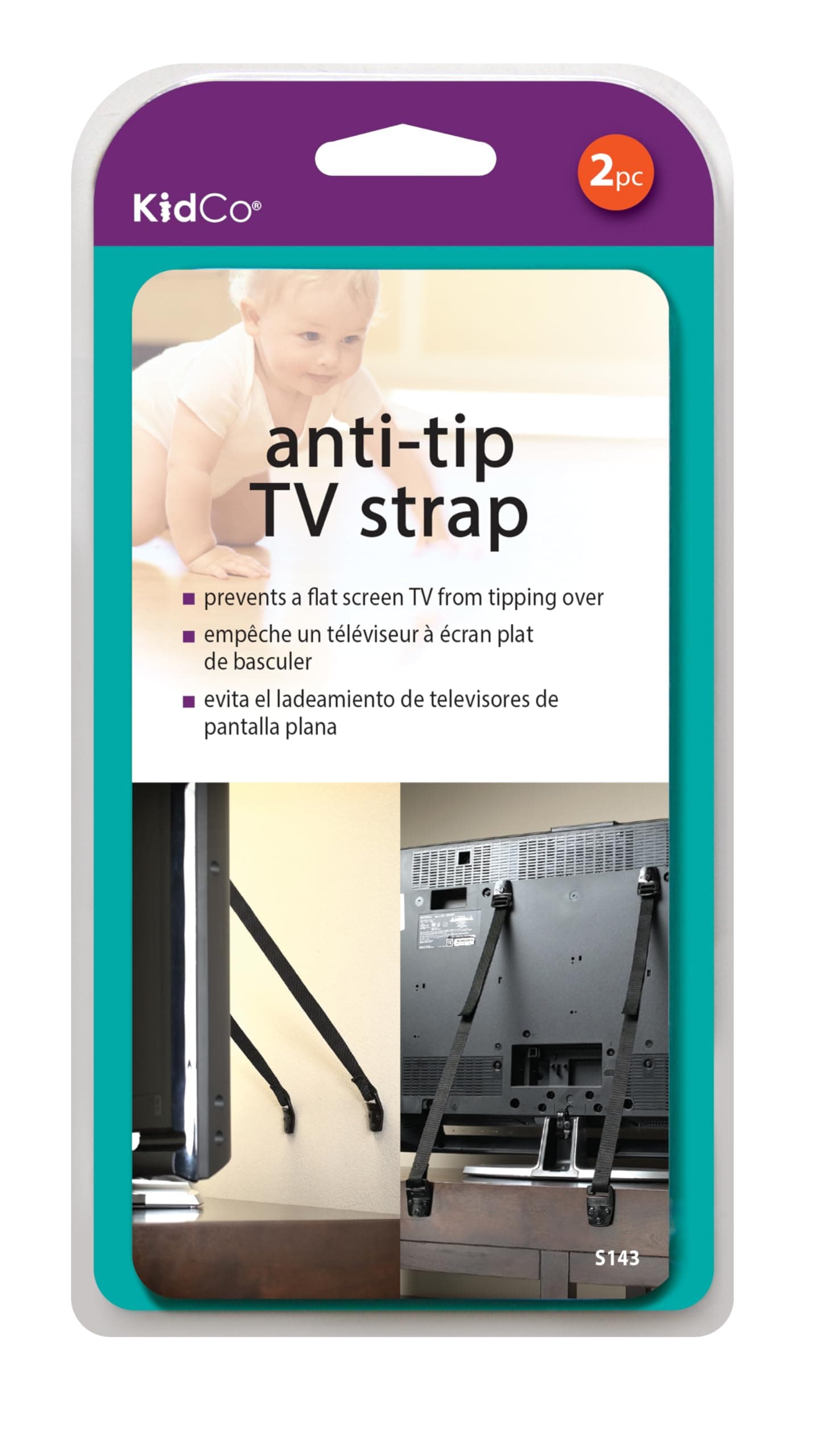 KidCo Anti-tip TV Straps 2 Pack, 2 Pack Adjustable TV Safety Straps, No-Drill Anti-Tip Furniture Anchors for Baby Proofing, Flat Screens Fix to Wall,Cabinet,Stand Or Desk