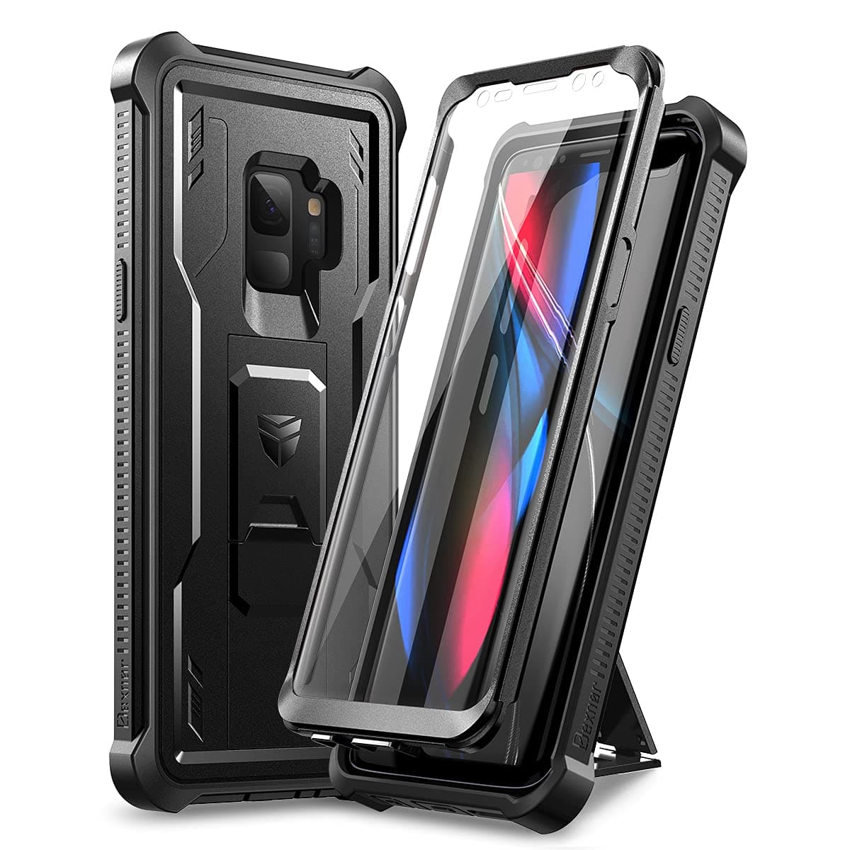 Dexnor for Samsung Galaxy S9 Case Built-in Screen Protector and Kickstand 360 Full Body Heavy Duty Military Grade Protection Shockproof Protective Cover for Samsung Galaxy S9 - Black