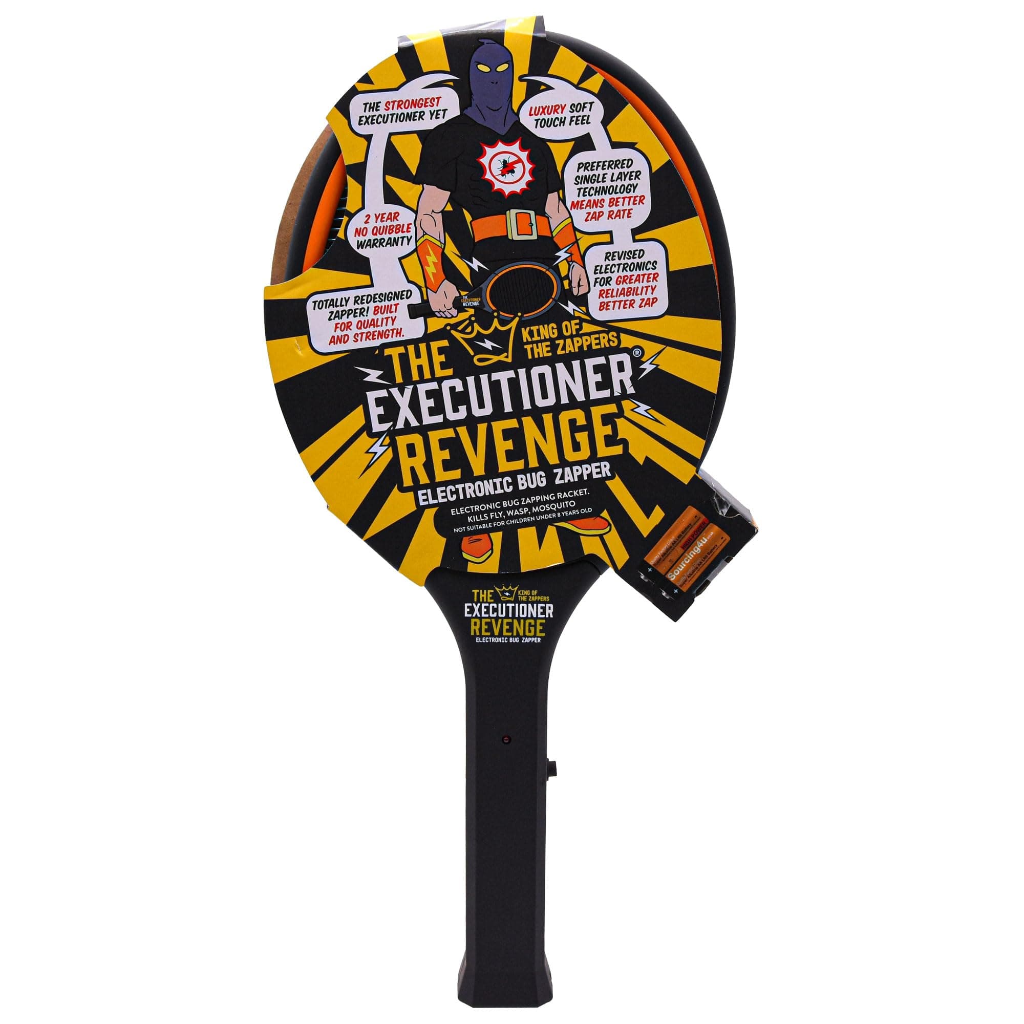 The Executioner Mosquito, Fly, Wasp, Bug, Insect Swatter/Killer and Bug Zapper Racket Single Layer for Most Efficient Zapping Indoor Outdoor Long Handle (The Executioner Revenge)