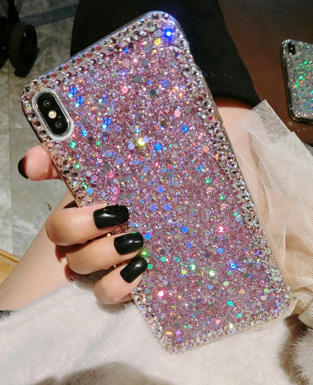 for iPhone Xs Max Case,for iPhone Xs Max Glitter Sparkle Bling Case for Girly Women,Rhinestone Bumper Protective Cover for Apple iPhone Xs Max (Pink)