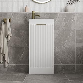 Fluted 400mm Bathroom Vanity Unit Ceramic Wash Sink, Cloakroom Storage Furniture Under Basin Cabinet Floorstanding Cupboard, Matt White