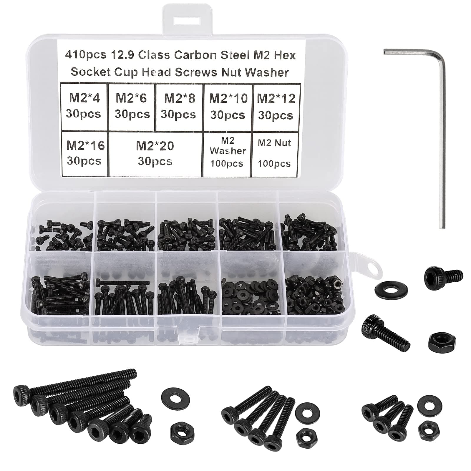 410 PCS Grade12.9 Small M2 Machine Screw Kit
