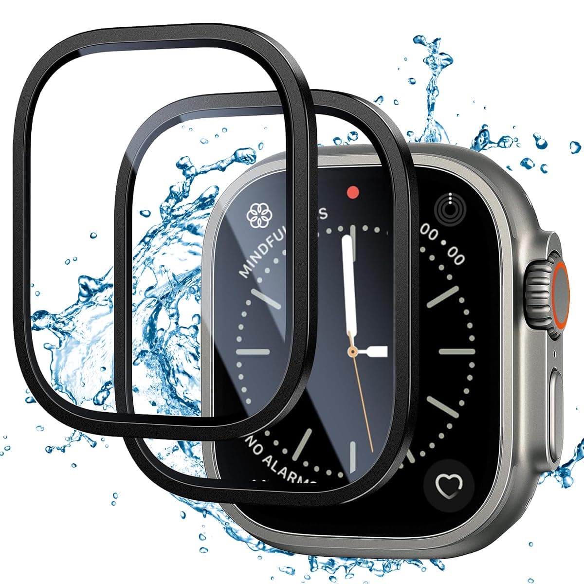 [2 Pack] for Apple Watch Ultra Screen Protector 49mm,9H Tempered Glass + Titanium Alloy Frame[Touch Sensitive] Lightweight Protective Glass Film for iwatch Ultra 2 Pack (Black, 49mm)