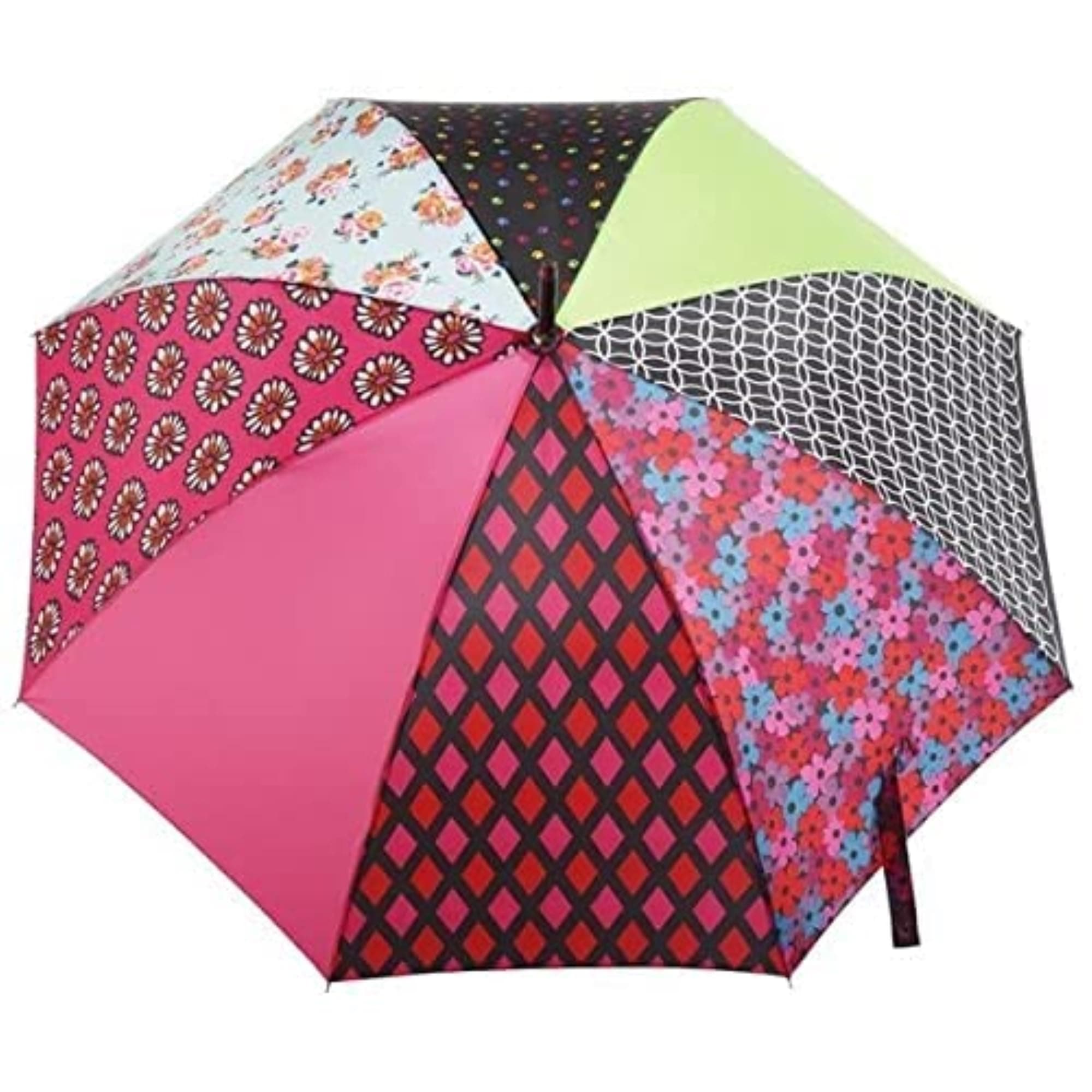 Totes Eco J Handle Stick Umbrella, Patchwork, One Size