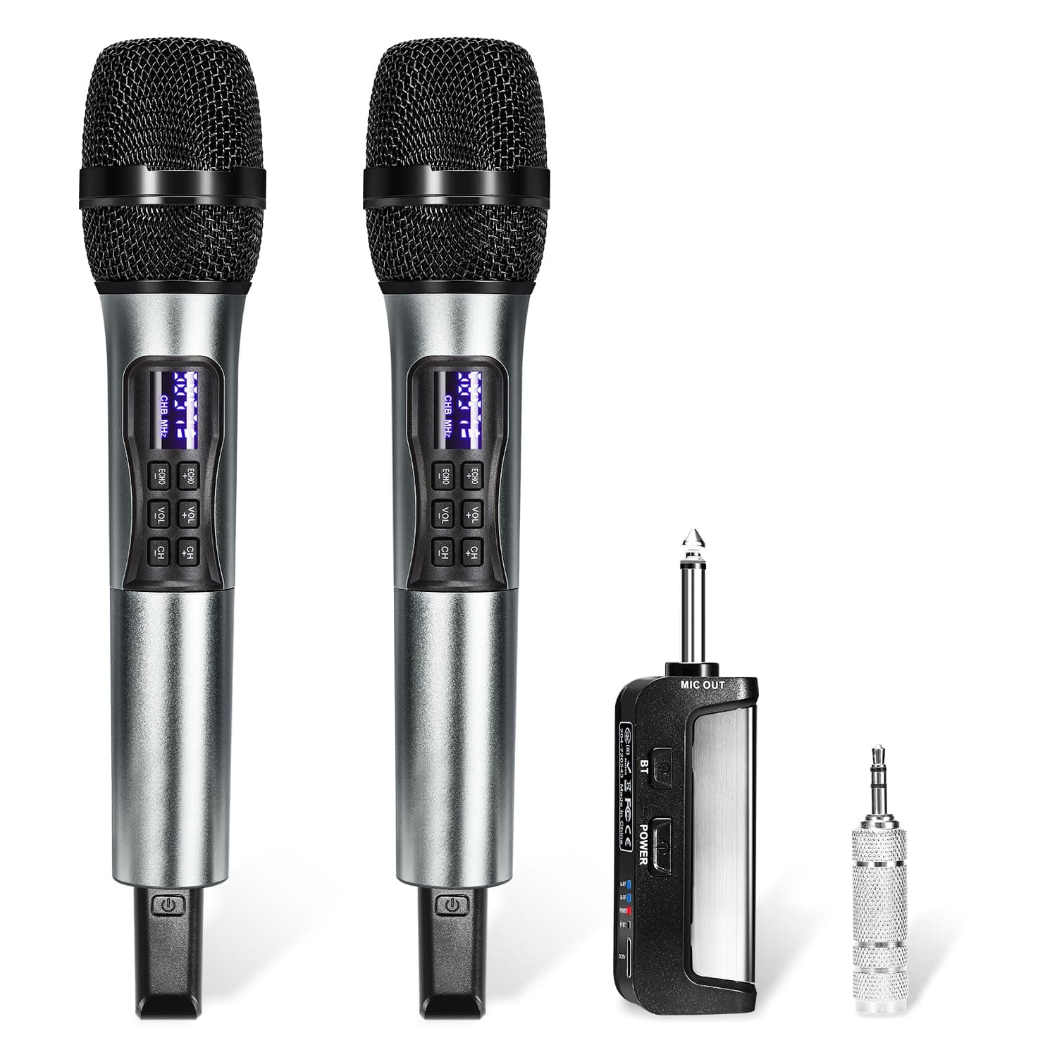 Wireless Microphone Karaoke System with Rechargeable Bluetooth Receiver,Professional Handheld Dynamic Cordless Microphone,UHF 200 FT Range,6.5mm/3.5mm Output, for Singing Karaoke Speech