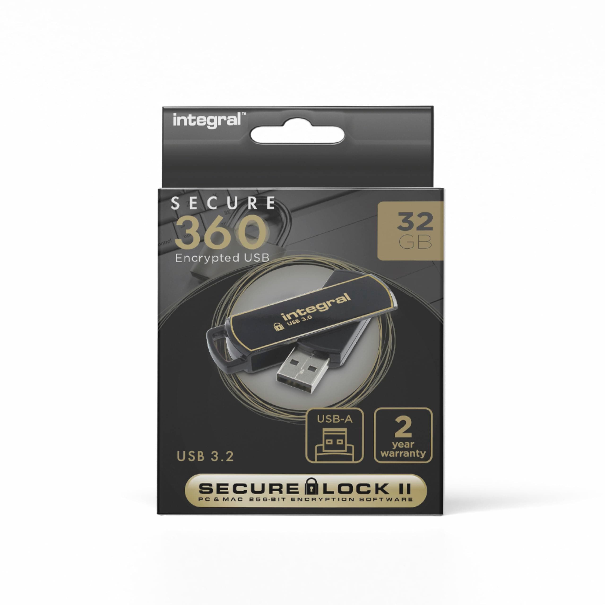 Memory INFD32GB360SEC3.0 USB 3.0 Stick with SecureLock Software Black/Gold