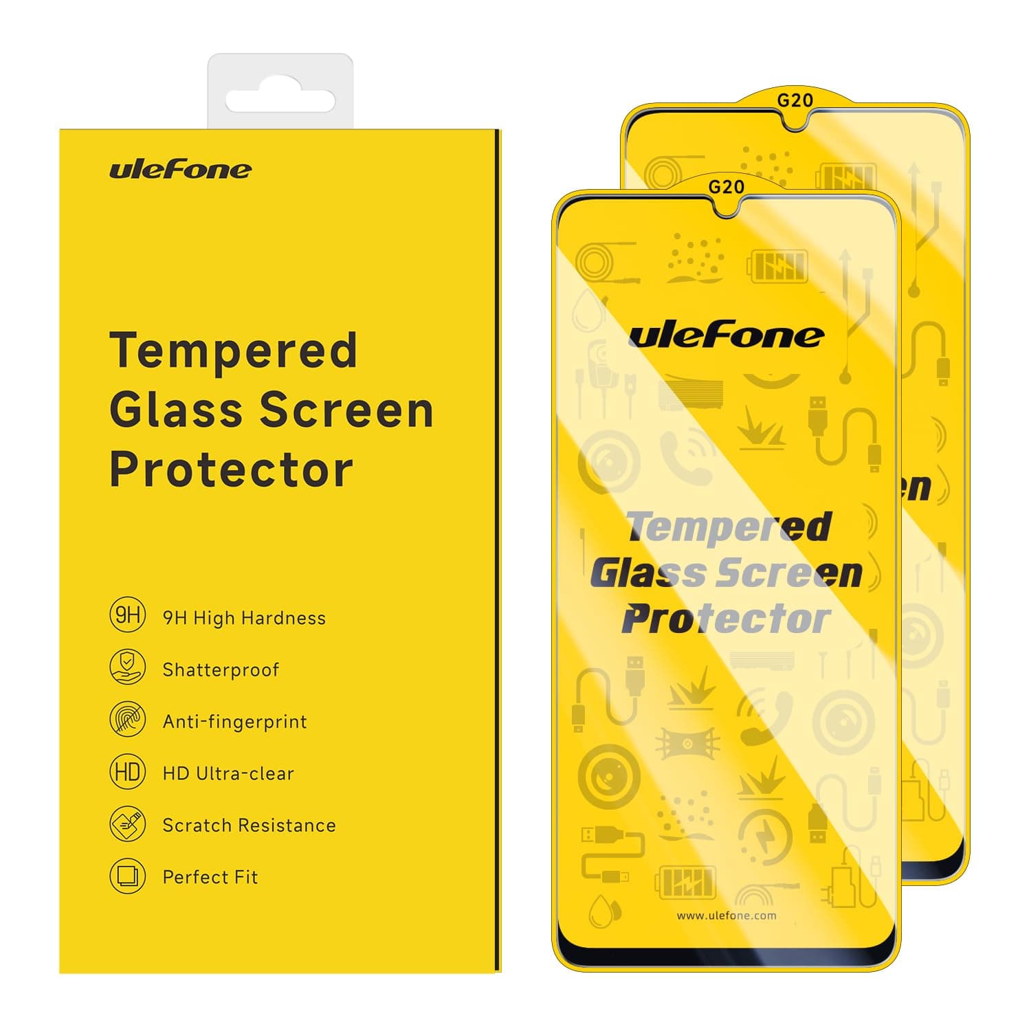 Ulefone Tempered Glass Screen Protector 2 Pack for Note 20 Pro Mobile Phones 6.56-Inch [Instant Installation], 9H+ Hardness HD Clear Full Coverage Protection No Bubbles No Dust Fingerprint-Free