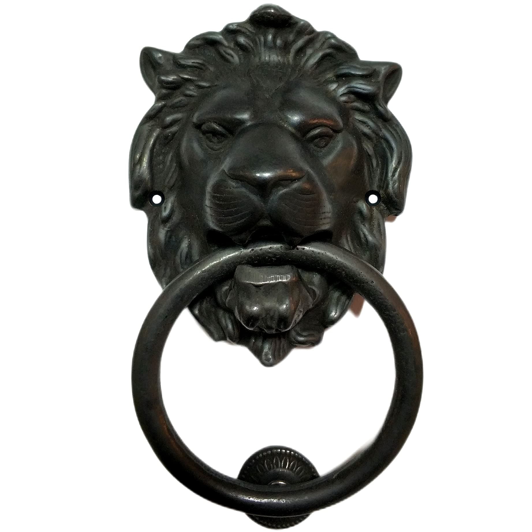 Regency Lions Head Door Knocker, Solid Brass, H:7 inch, Black, Oxide Finish