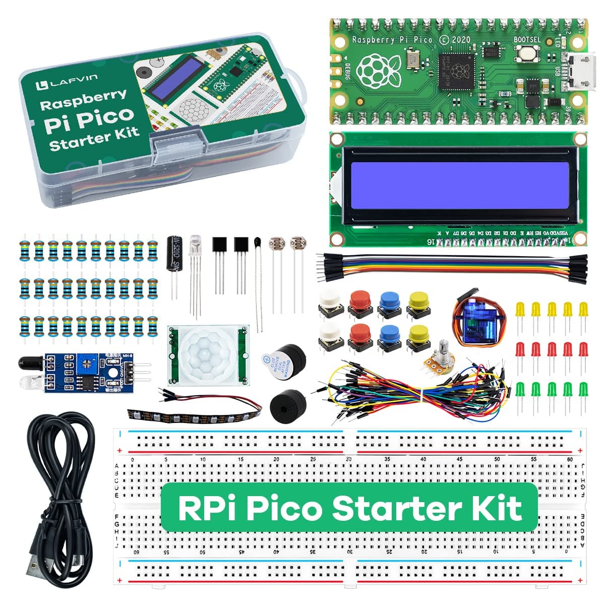 LAFVIN Basic Starter Kit for Raspberry Pi Pico,LCD1602,SG90 with Tutorail