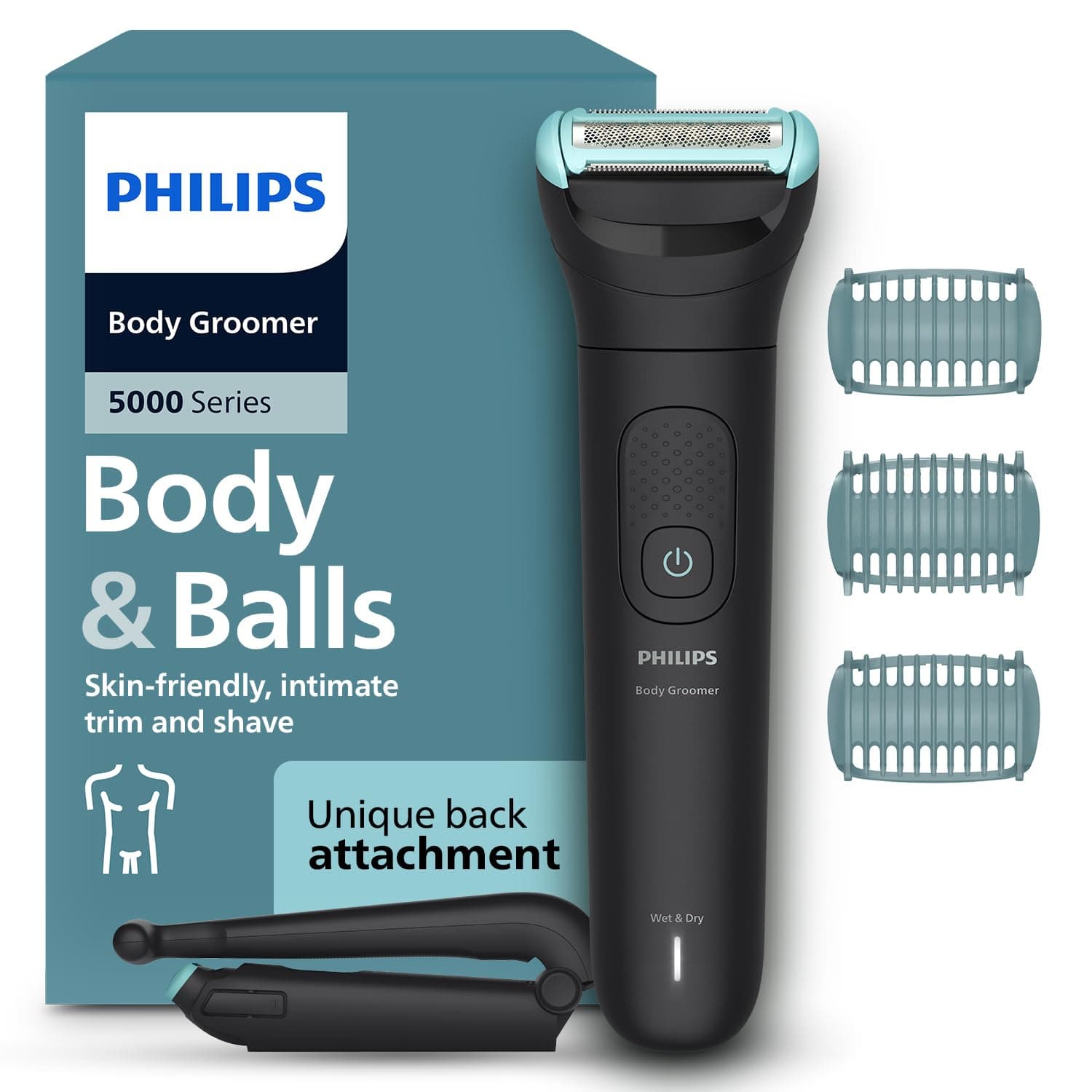 Body Trimmer for Men Private Parts, Removes Back Hair, Skin Safe Grooming, Clinically Tested for Sensitive Skin, 100 Min Runtime, Showerproof, 2+3yrs* Warranty, BG5475/15