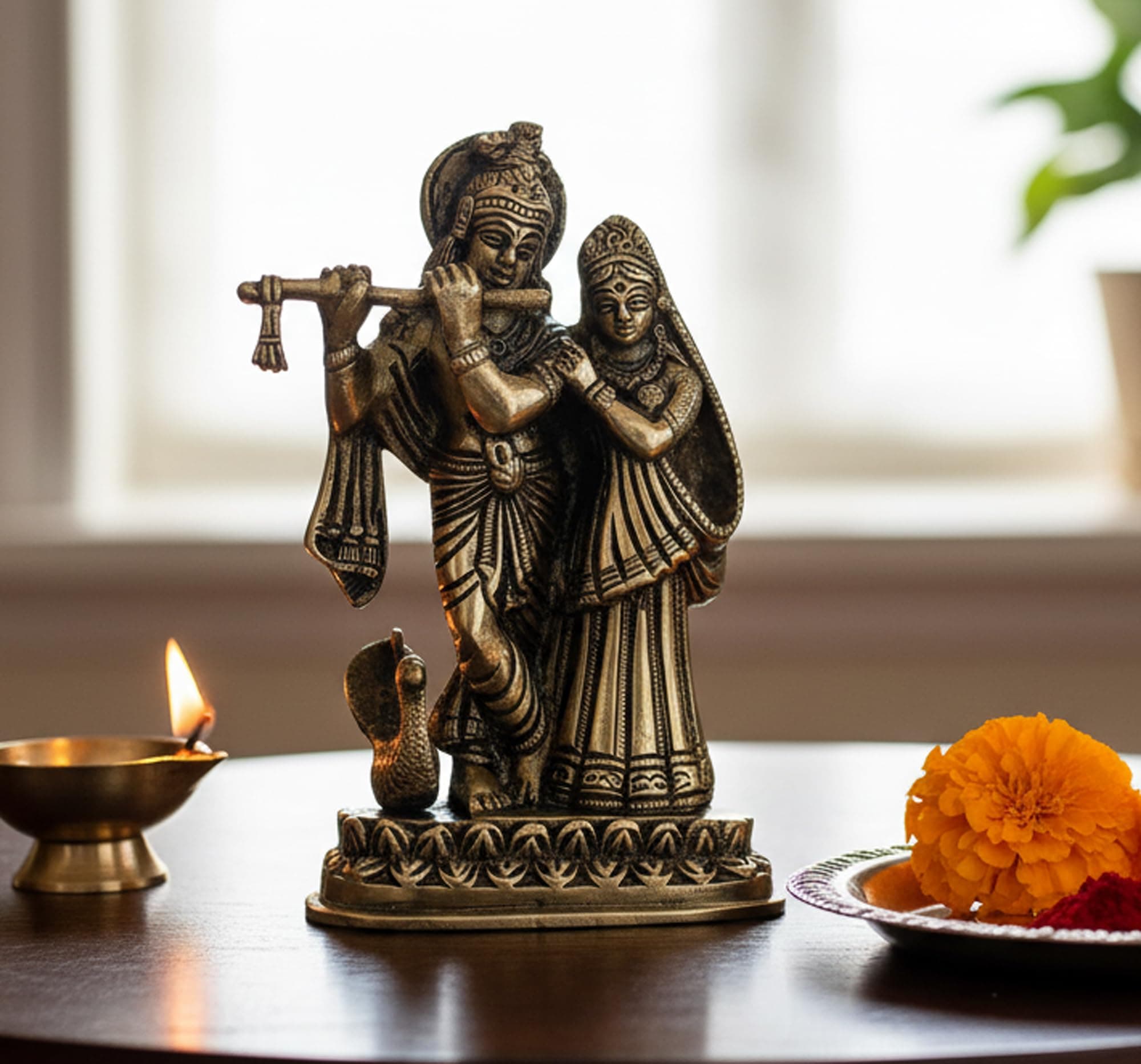 StonKraft Brass Marble Radha Krishna Radha