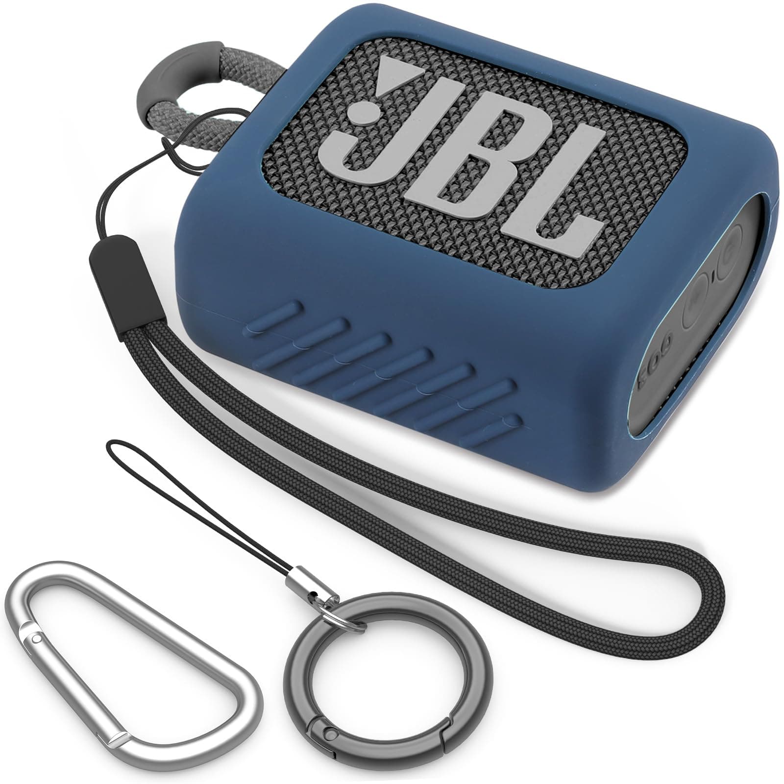 Silicone Case Compatible with JBL GO 3 Portable Bluetooth Speaker Scratch-Resistant Carrying Case with Carabiner and Lanyard (Blue)