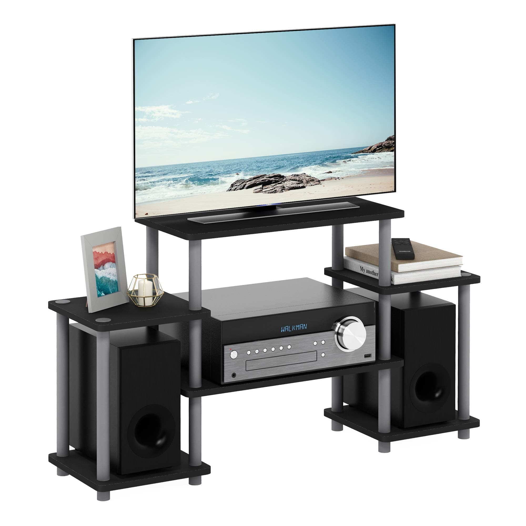 Turn-N-Tube No Tools Entertainment TV Stands, Black/Grey