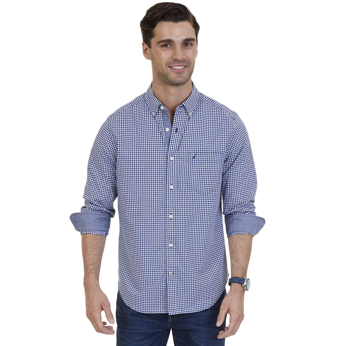 Mens Classic Fit Stretch Solid Long Sleeve Button Down Shirt