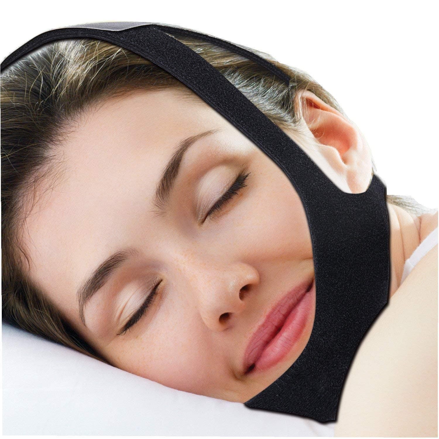 Snoring Reducing Chin Strap- Adjustable and Flexible with 2 Hook and Loop Connectors- Comfortable Anti-Snore Jaw Support for Better Sleep - Triangular Design (Black)