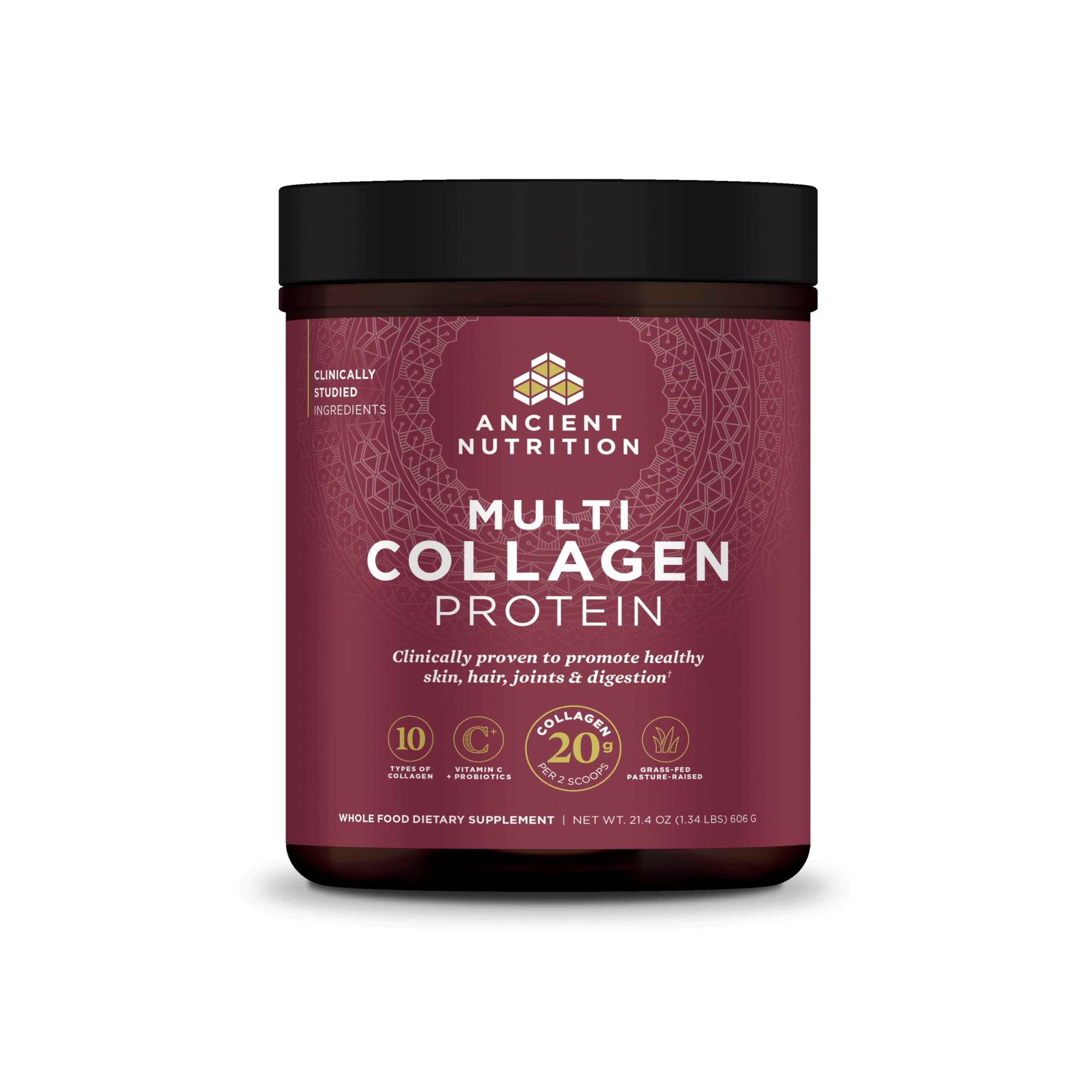 Ancient Nutrition Collagen Peptides Powder, Multi Collagen Protein, Women & Men, Vitamin C, Probiotics, Hydrolyzed Collagen, Supports Skin, Joints, Gut Health, Unflavored, 60 Servings