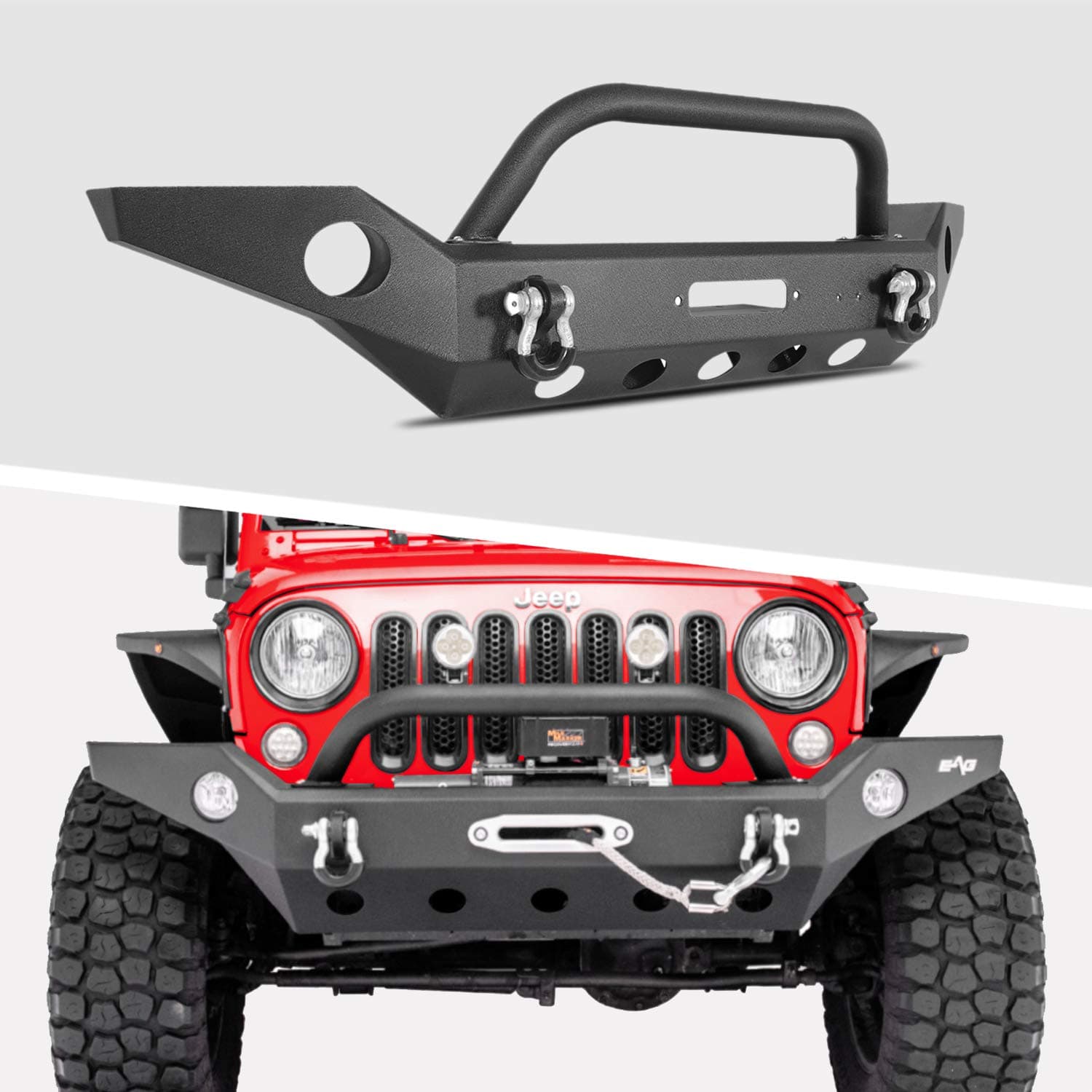 EAG Full Width Front Bumper with Winch Plate Fit for 07-18 Wrangler JK Offroad