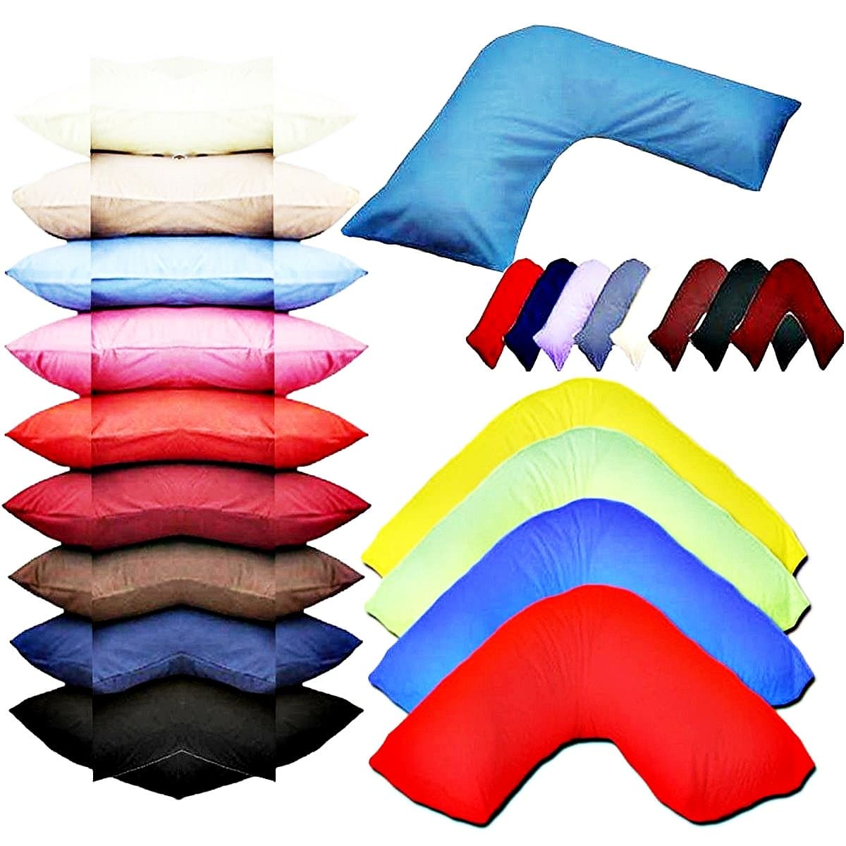 Plain Bedding Polycotton V Shaped Orthopedic/Nursing/Pregnency Back & Neck Support Pillow Case (Grey)