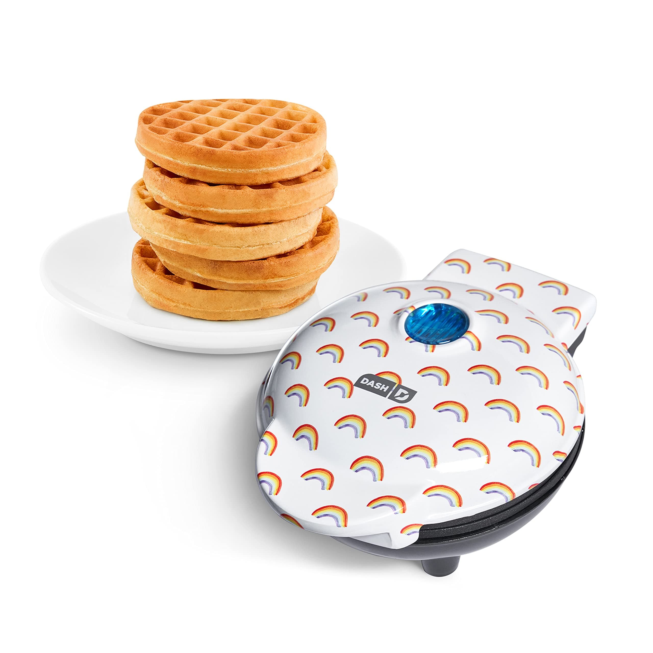 Mini Waffle Maker- Compact Electric Waffle Iron - Stylish Machine with nonstick surface - Quick Breakfast & Snacks - Rainbow Print