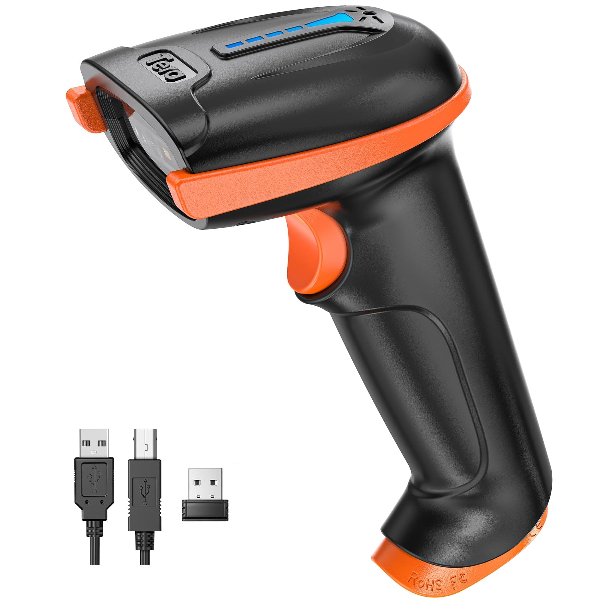 1D 2D QR Barcode Scanner Wireless and Wired with Battery Level Indicator Digital Printed Bar Code Reader Cordless Handheld Barcode Scanner Compact Plug and Play Model D5100