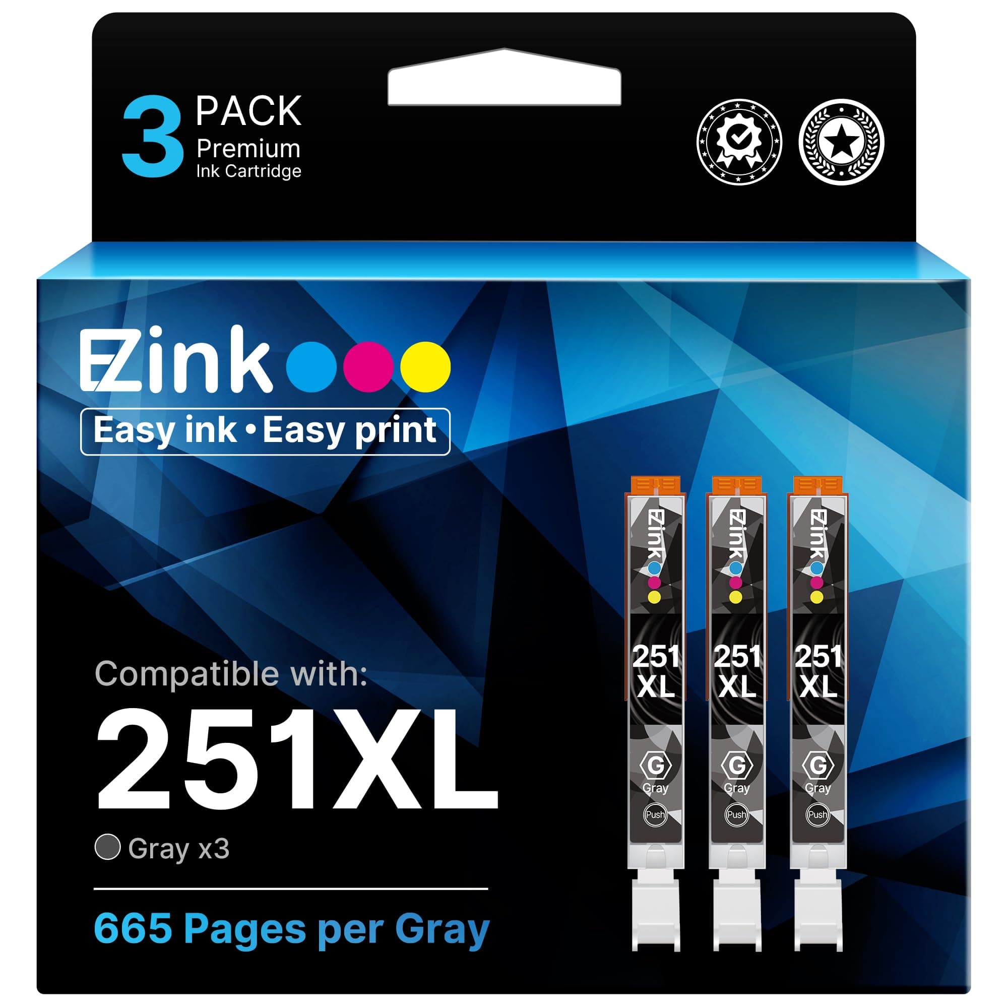E-Z Ink Compatible Ink Cartridge Replacement for Canon CLI-251XL CLI 251 XL to use with PIXMA MG6320 MG7120 MG7520 IP8720 (Gray) 3 Pack