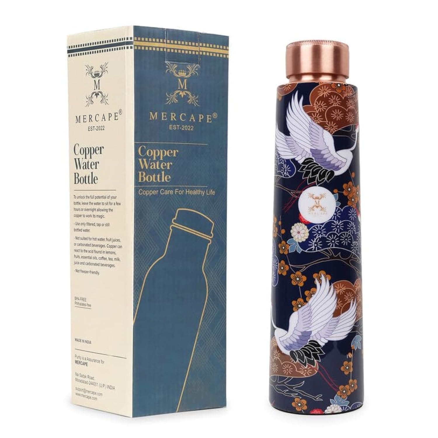 MERCAPE 100% Pure Copper Water Bottle Printed with Ample Design Experience Ayurvedic Harmony Pure Copper Water Bottle - Leak Proof, Joint Less for Office, Gym, School & Gift (900ml)