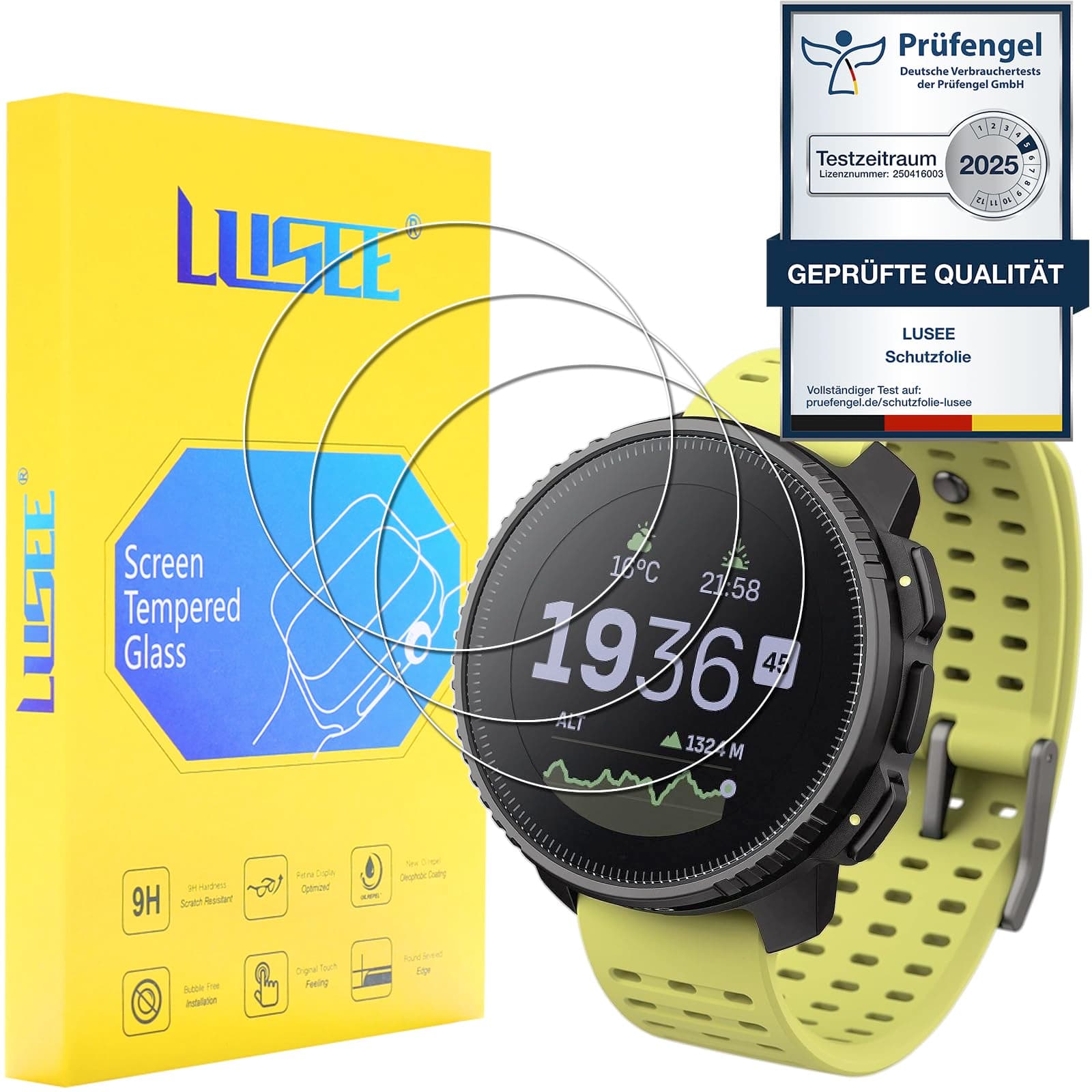 Lusee Screen Protector Compatible with Suunto Vertical Tempered Glass Protective Film, 3 Pack [Scratch Resistant] [HD Clear] [9H Hardness] Glass Screen Protector Film