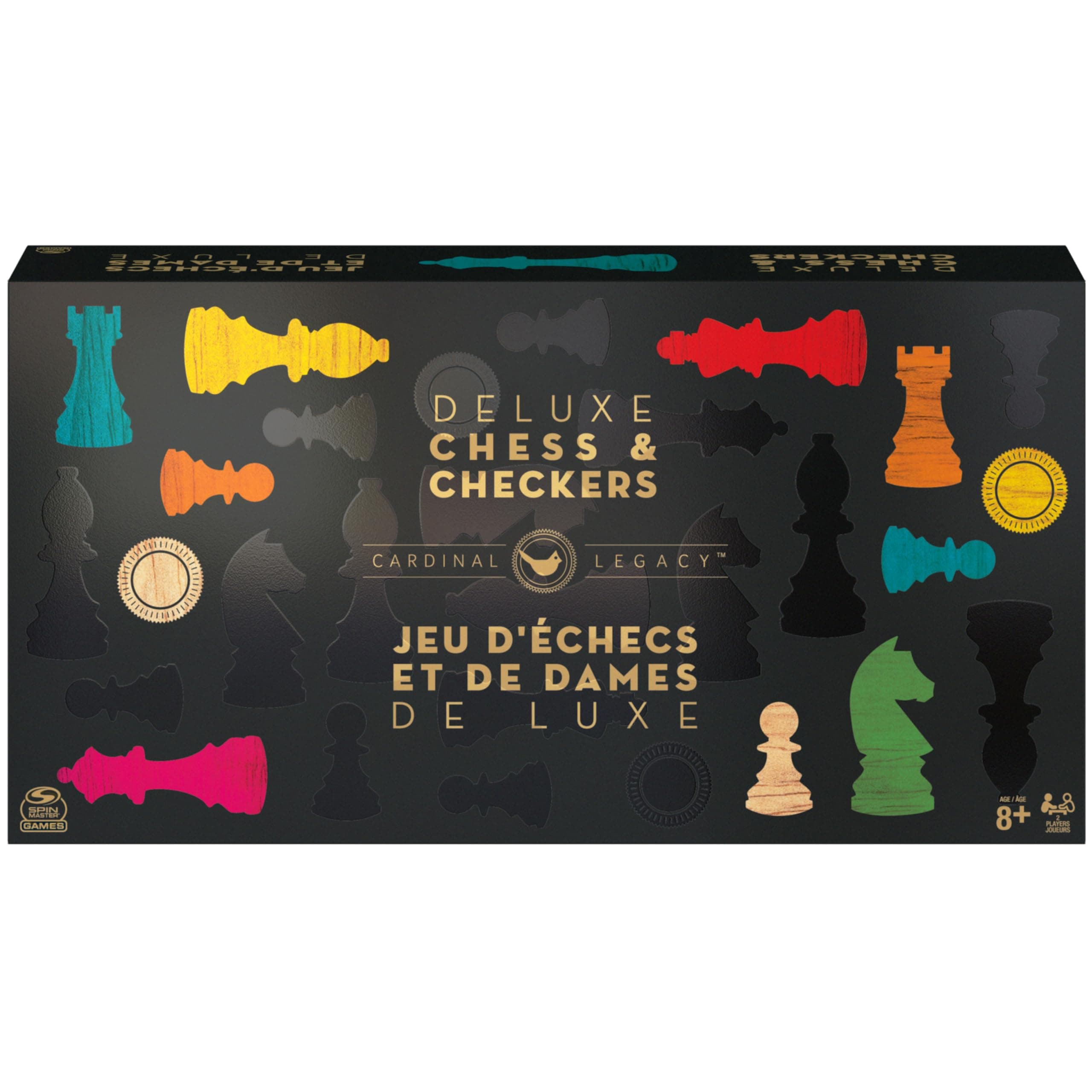 Spin Master Games Legacy Deluxe Chess & Checkers Set, Classic Two Player Game Includes Folding Board with Solid Wood Playing Pieces, for Kids and Adults Ages 8 and up