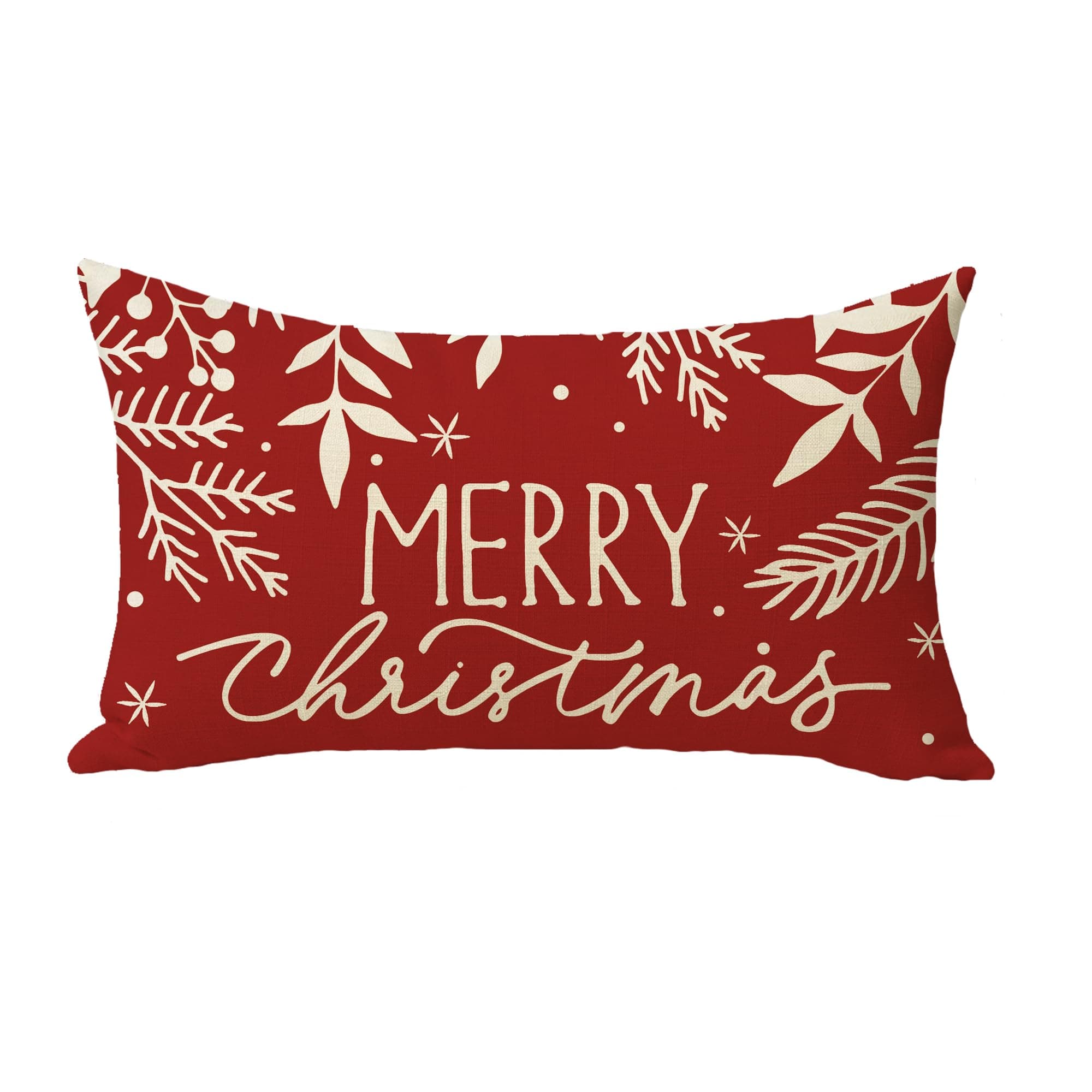 Softxpp Merry Christmas Lumbar Decorative Throw Pillow Cover, Rectangular Red Xmas Berries Leaves Cushion Case Decor, Winter Holiday Seasonal Home Decoration Pillowcase 12 x 20 XPP