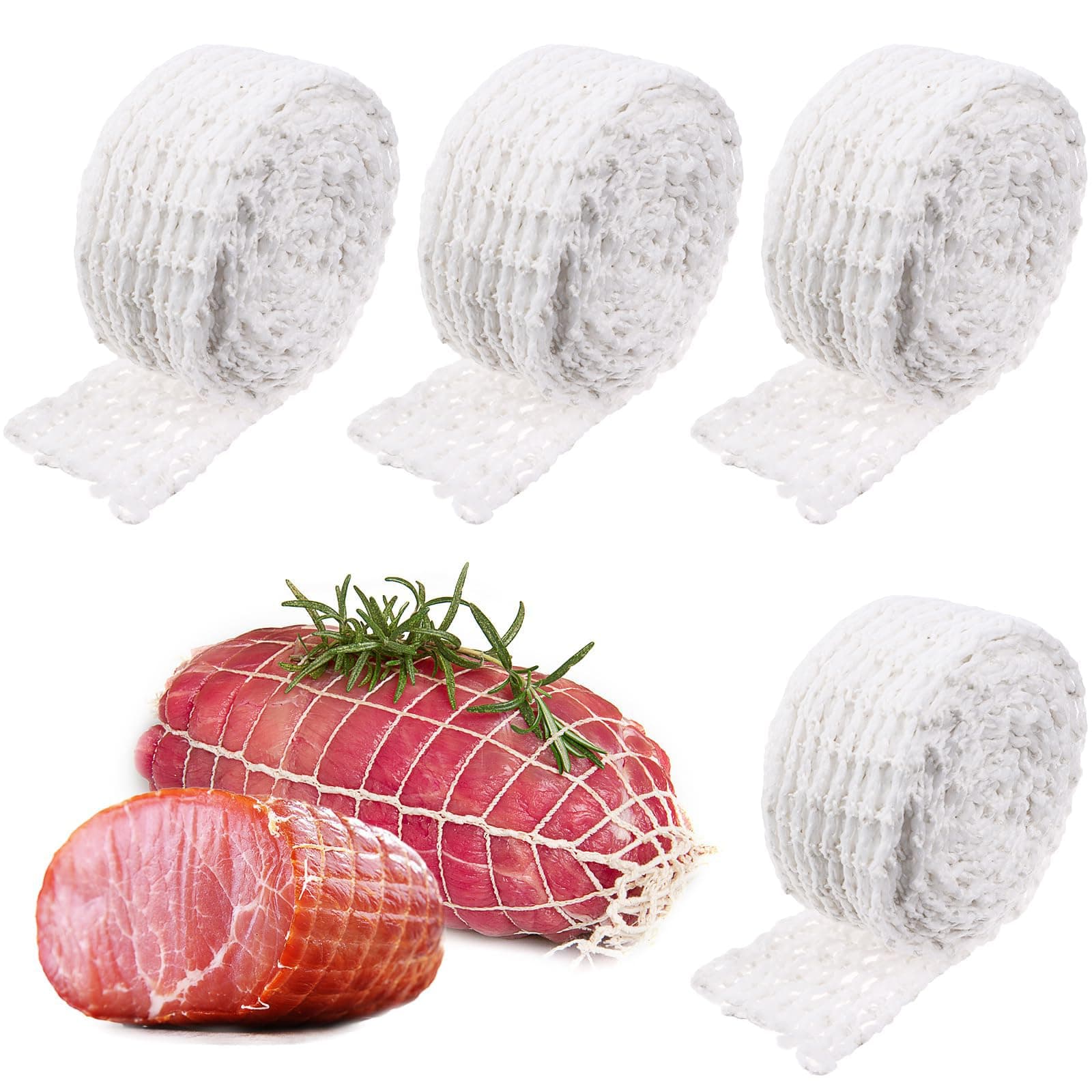 Excefore Meat Netting Roll, 4 Rolls 8 m Size 16 Ham Sock Elastic Netting, Elastic Smoked Meat Poultry Ham Netting, Meat Butcher Twine Net Roll Wrapping Net, Beef Netting Roll for Meat Sausage Making